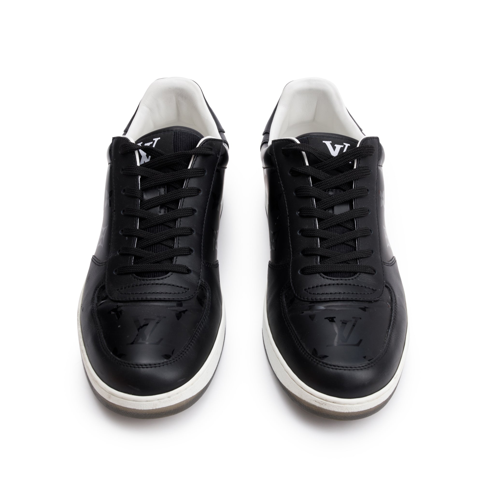 Louis Vuitton Black Monogram Leather Rivoli Men's Sneakers, Size 7.5 w/ Box