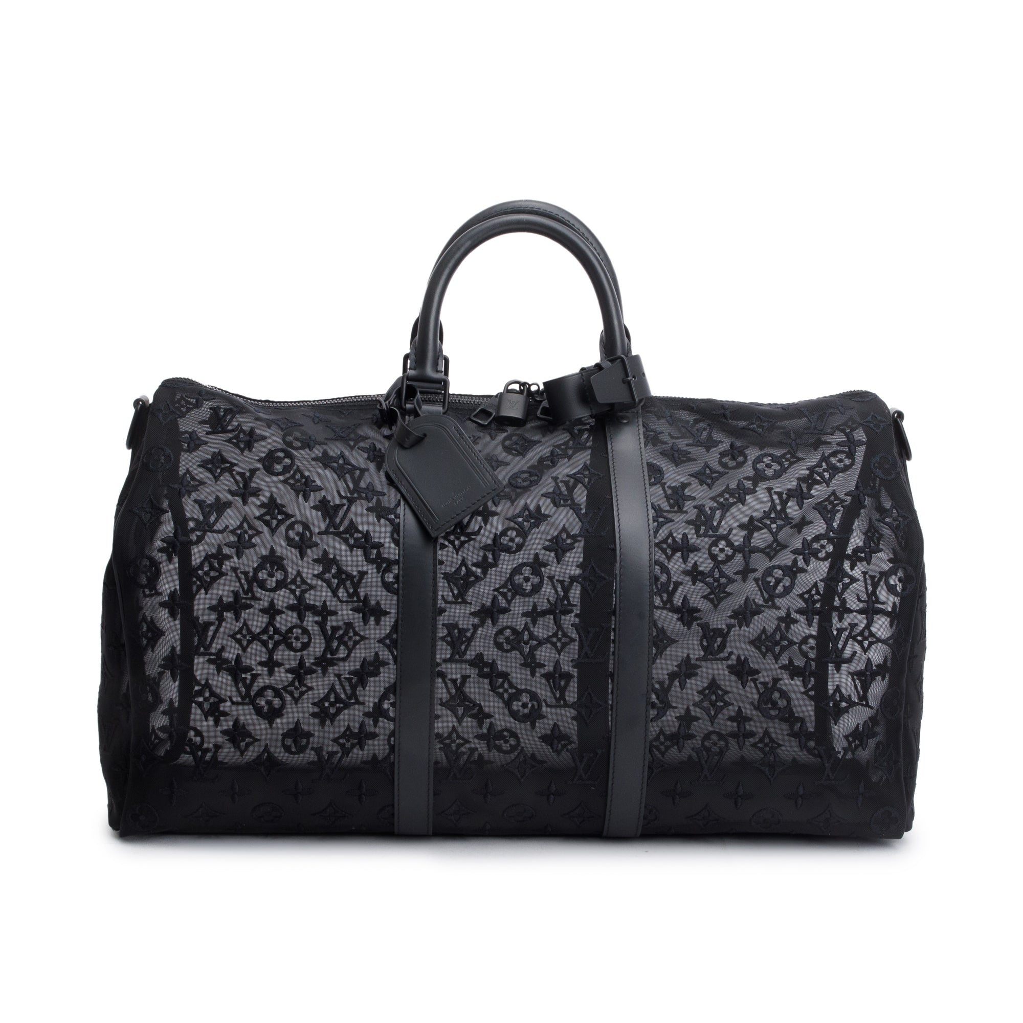 Louis Vuitton Black Monogram Mesh Keepall Bandouliere 50