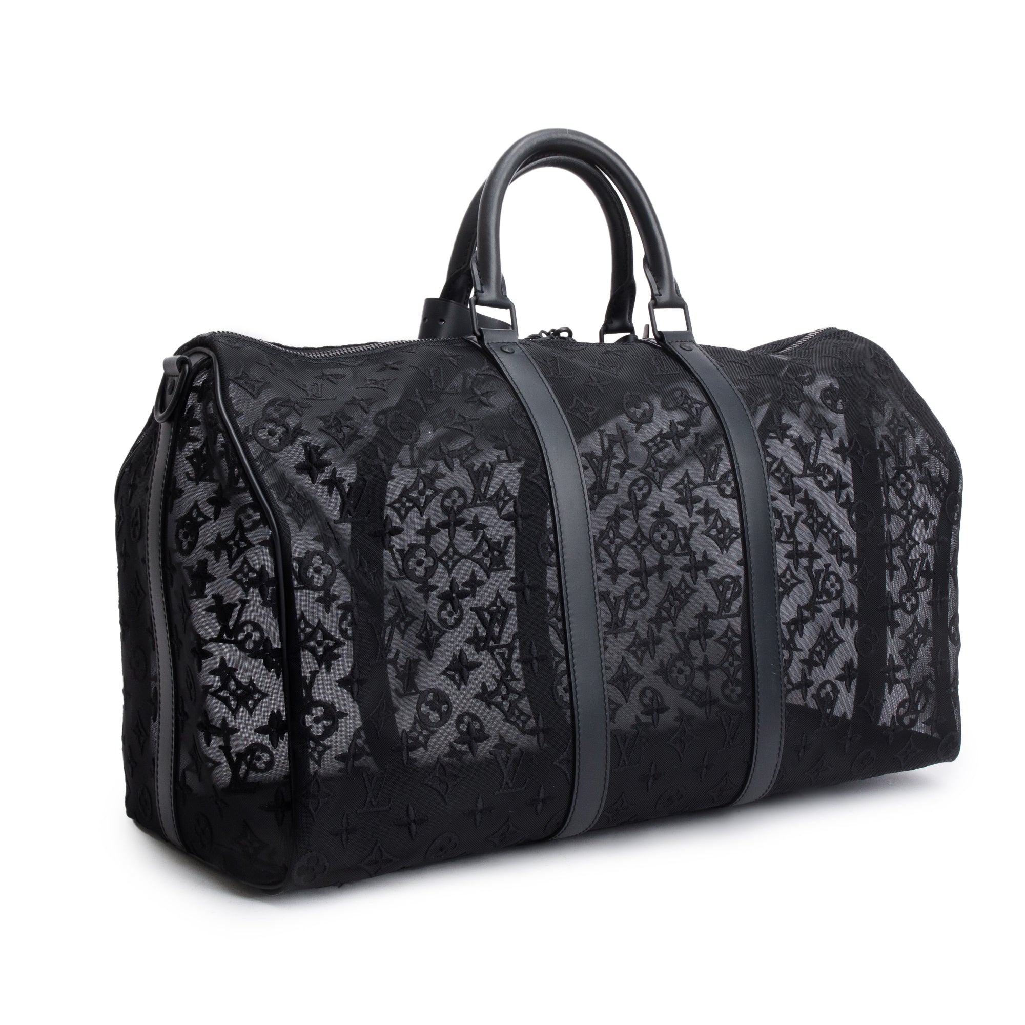 Louis Vuitton Black Monogram Mesh Keepall Bandouliere 50