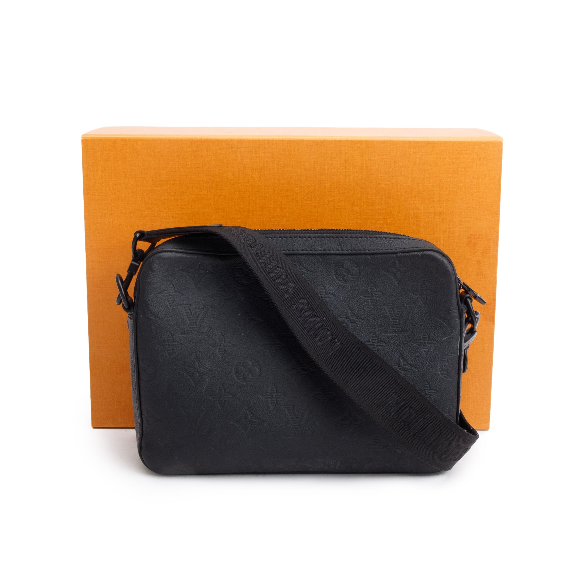 Louis Vuitton Black Monogram Shadow Embossed Calfskin Leather Messenger Bag w/ Box