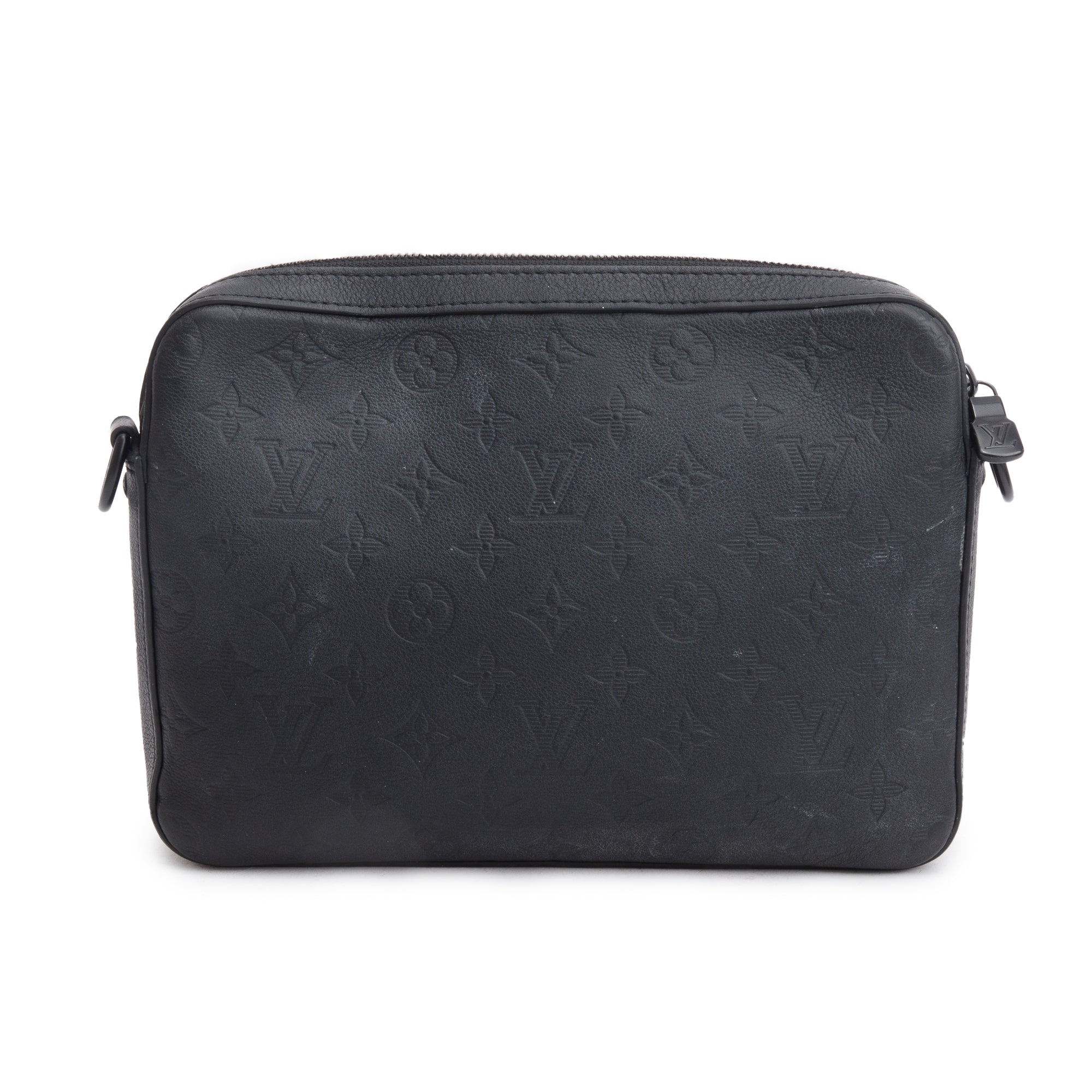 Louis Vuitton Black Monogram Shadow Embossed Calfskin Leather Messenger Bag w/ Box