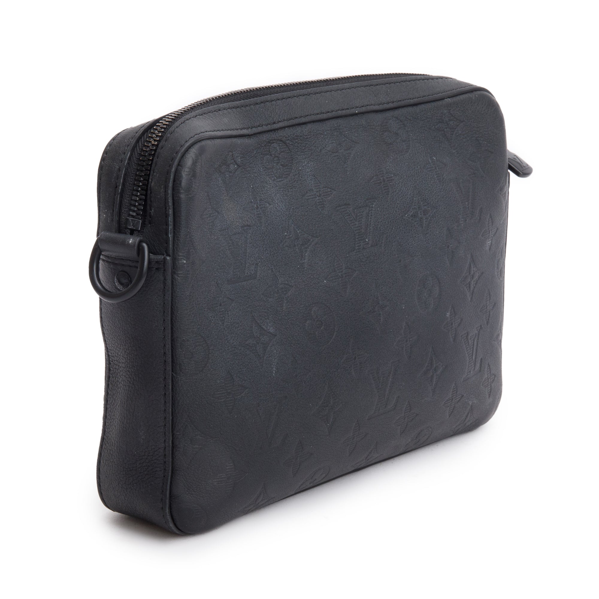 Louis Vuitton Black Monogram Shadow Embossed Calfskin Leather Messenger Bag w/ Box