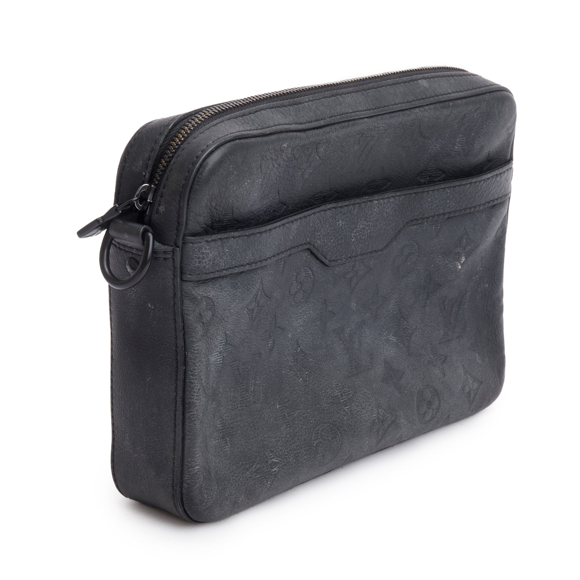 Louis Vuitton Black Monogram Shadow Embossed Calfskin Leather Messenger Bag w/ Box