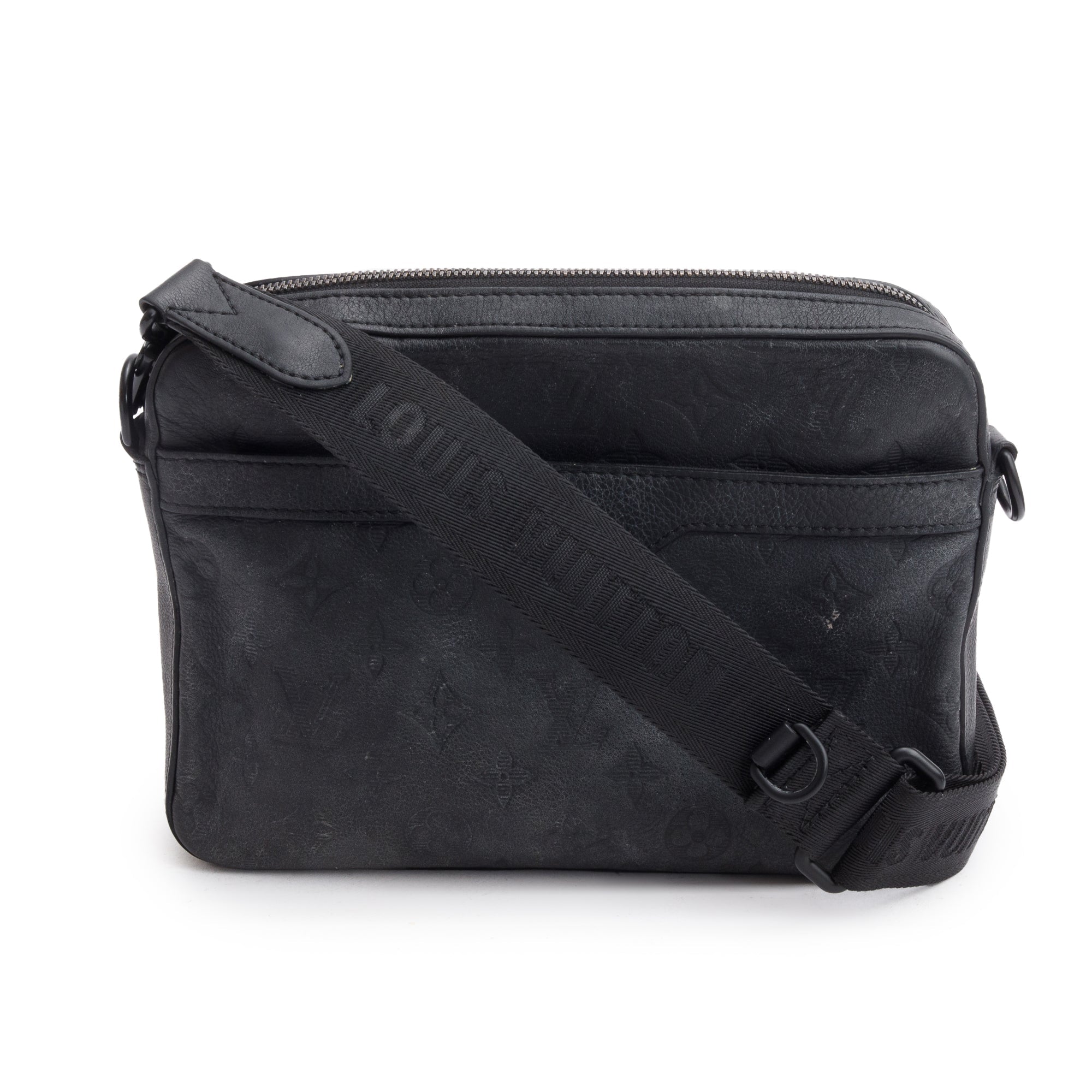 Louis Vuitton Black Monogram Shadow Embossed Calfskin Leather Messenger Bag w/ Box