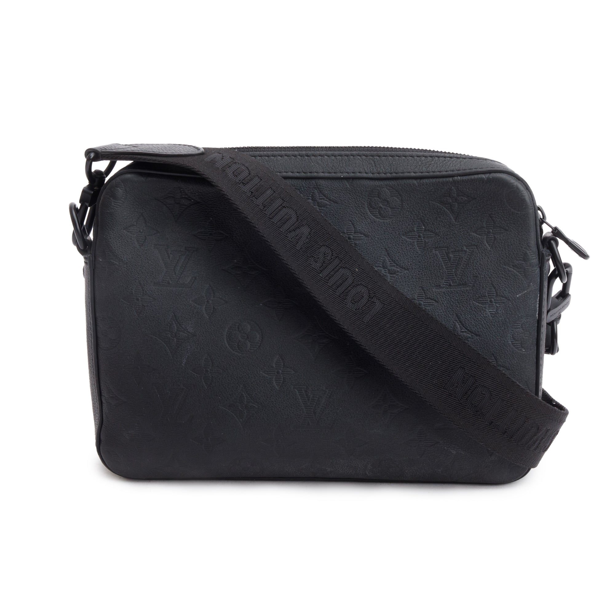 Louis Vuitton Black Monogram Shadow Embossed Calfskin Leather Messenger Bag w/ Box