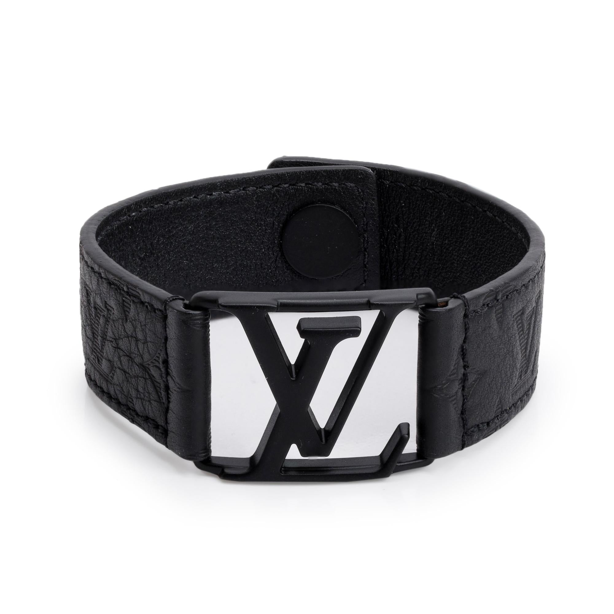 Louis Vuitton Black Monogram Shadow Leather Hockenheim Bracelet