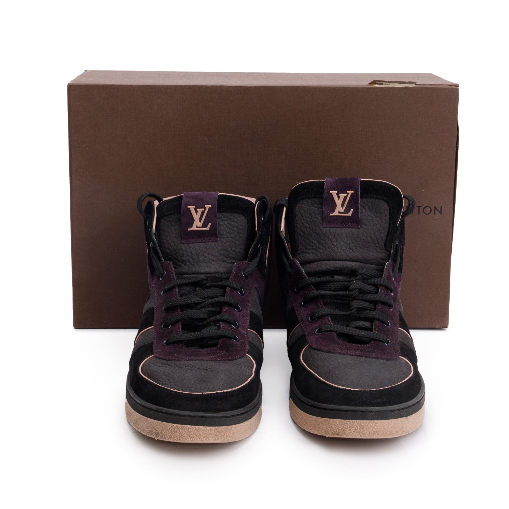 Louis Vuitton Black & Purple Suede Tribe High-Top Sneakers, Size 9 w/ Box