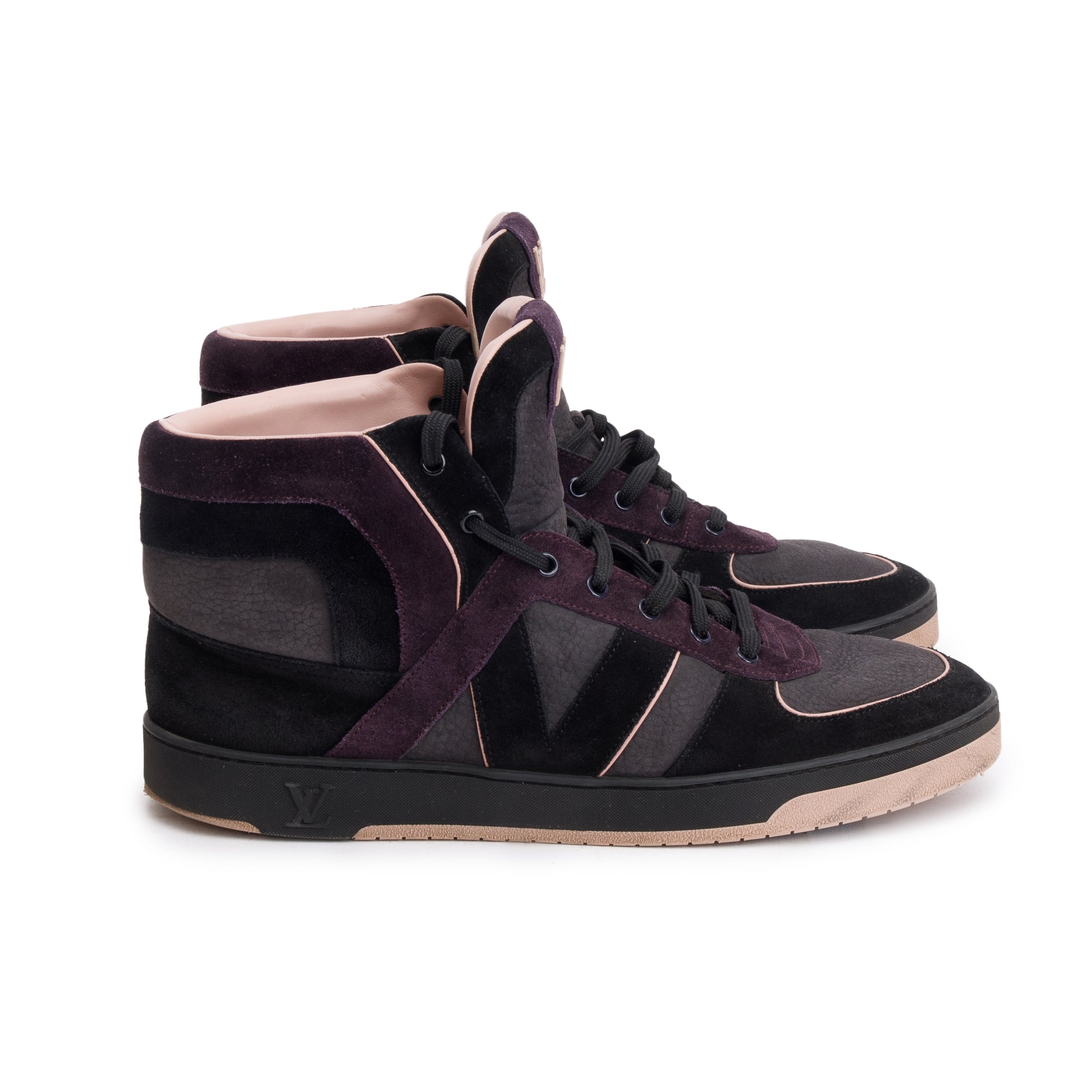 Louis Vuitton Black & Purple Suede Tribe High-Top Sneakers, Size 9 w/ Box