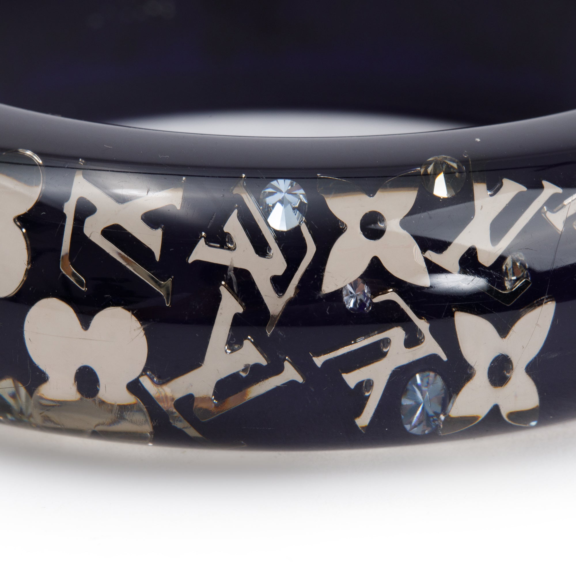 Louis Vuitton Black Resin & Silver Plated Swarovski Crystal Wide Inclusion Bangle