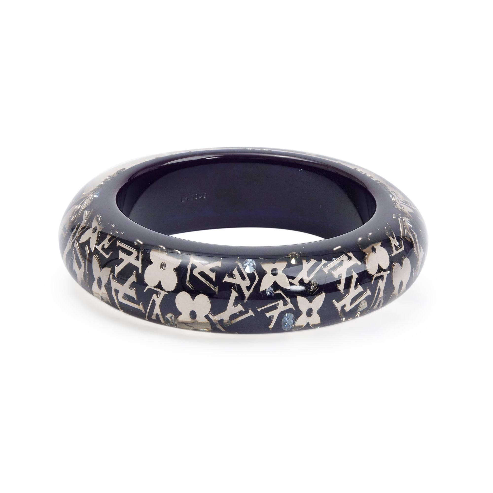 Louis Vuitton Black Resin & Silver Plated Swarovski Crystal Wide Inclusion Bangle