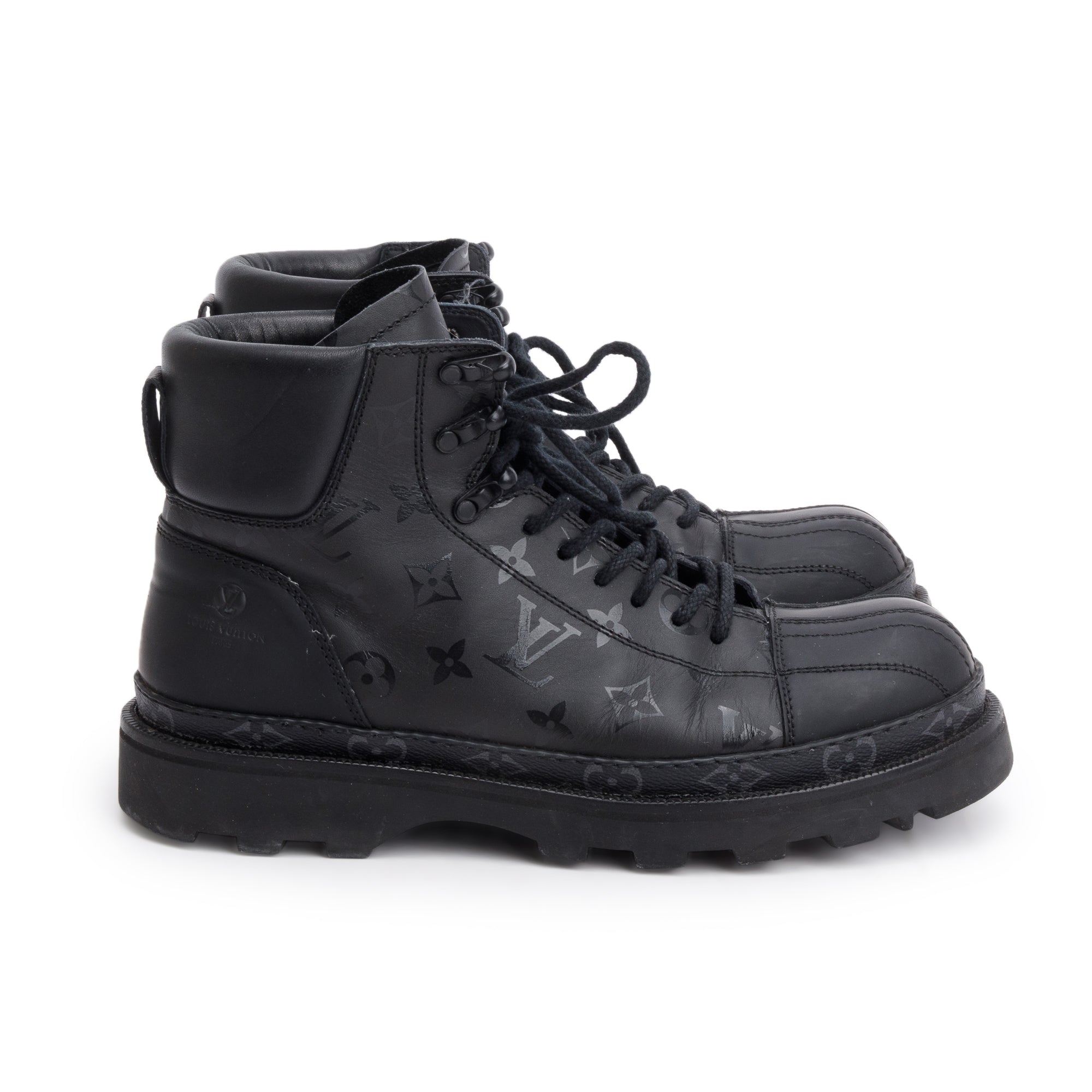Louis Vuitton Black Shadow Monogram Eclipse Ranger Ankle Boots, Size 8