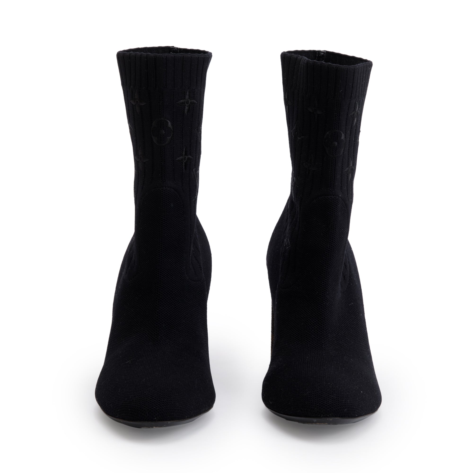 Louis Vuitton Black Stretch Textile and Monogram Silhouette Ankle Boots, Size 38.5