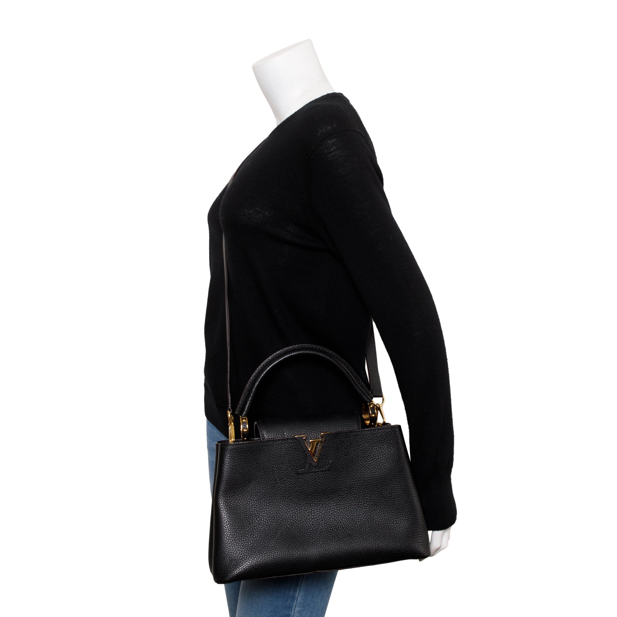 Louis Vuitton Black Taurillon Leather Capucines PM w/ Strap