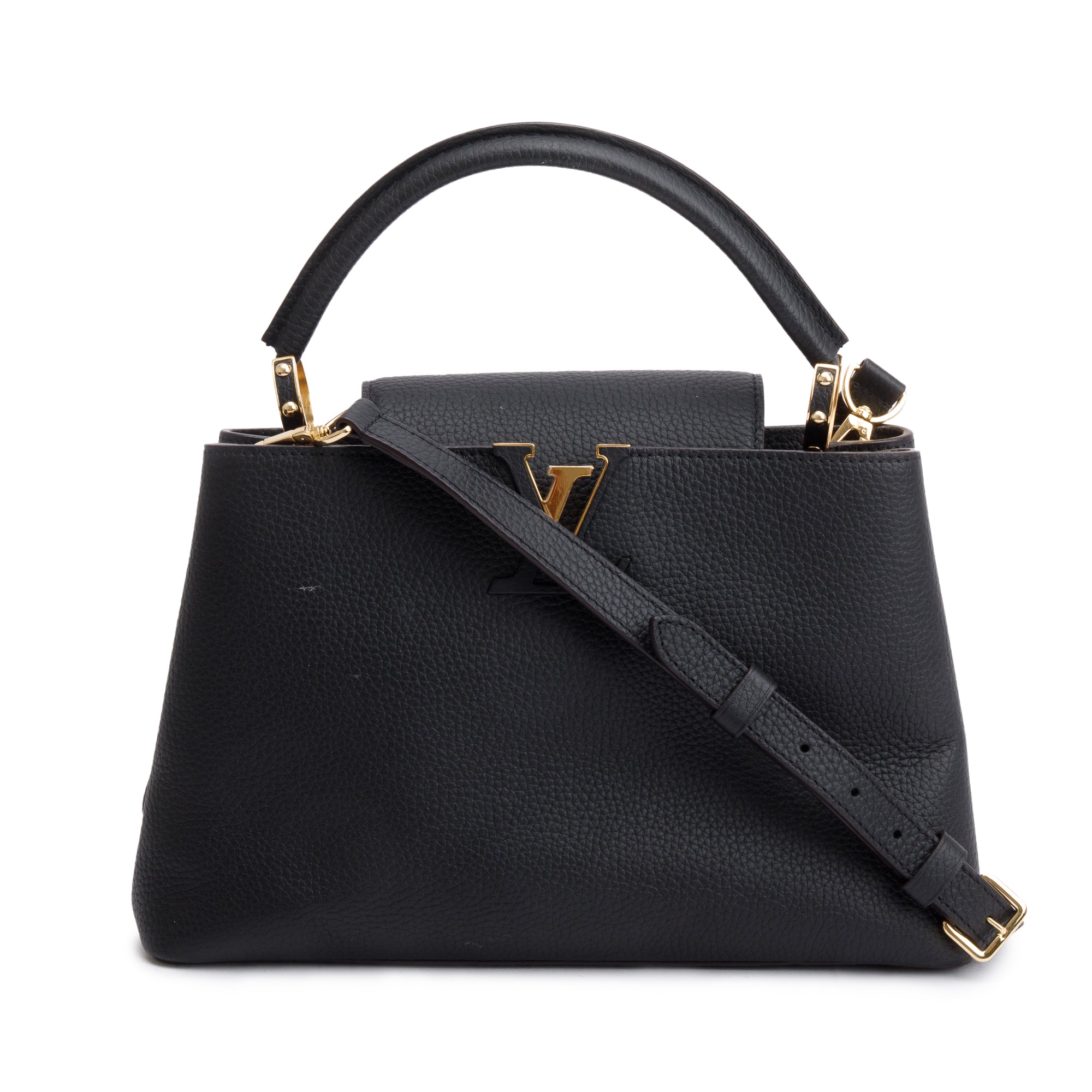 Louis Vuitton Black Taurillon Leather Capucines PM w/ Strap