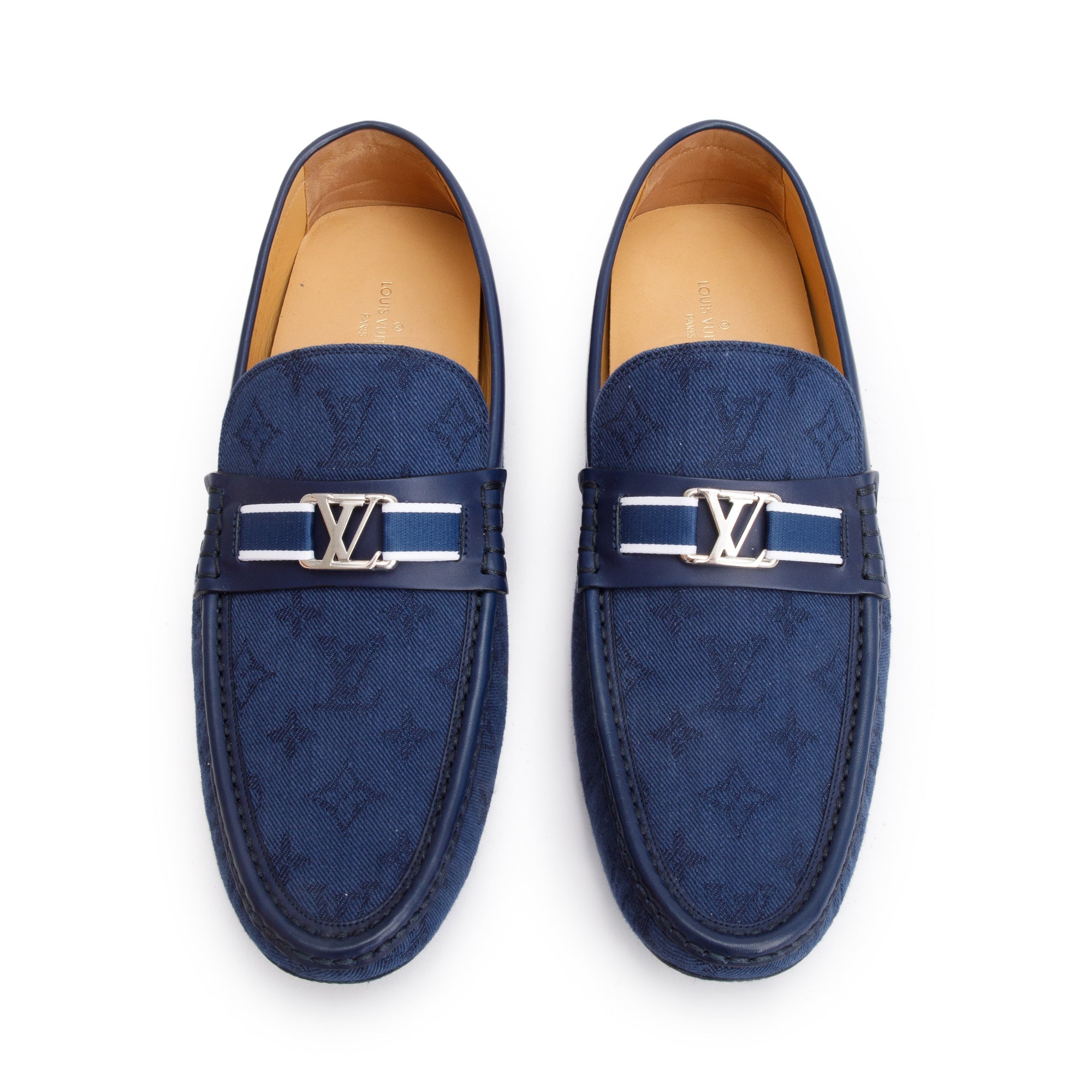 Louis Vuitton Blue Denim Men's Hockenheim Moccasin Loafers, Size 11 w/ Box