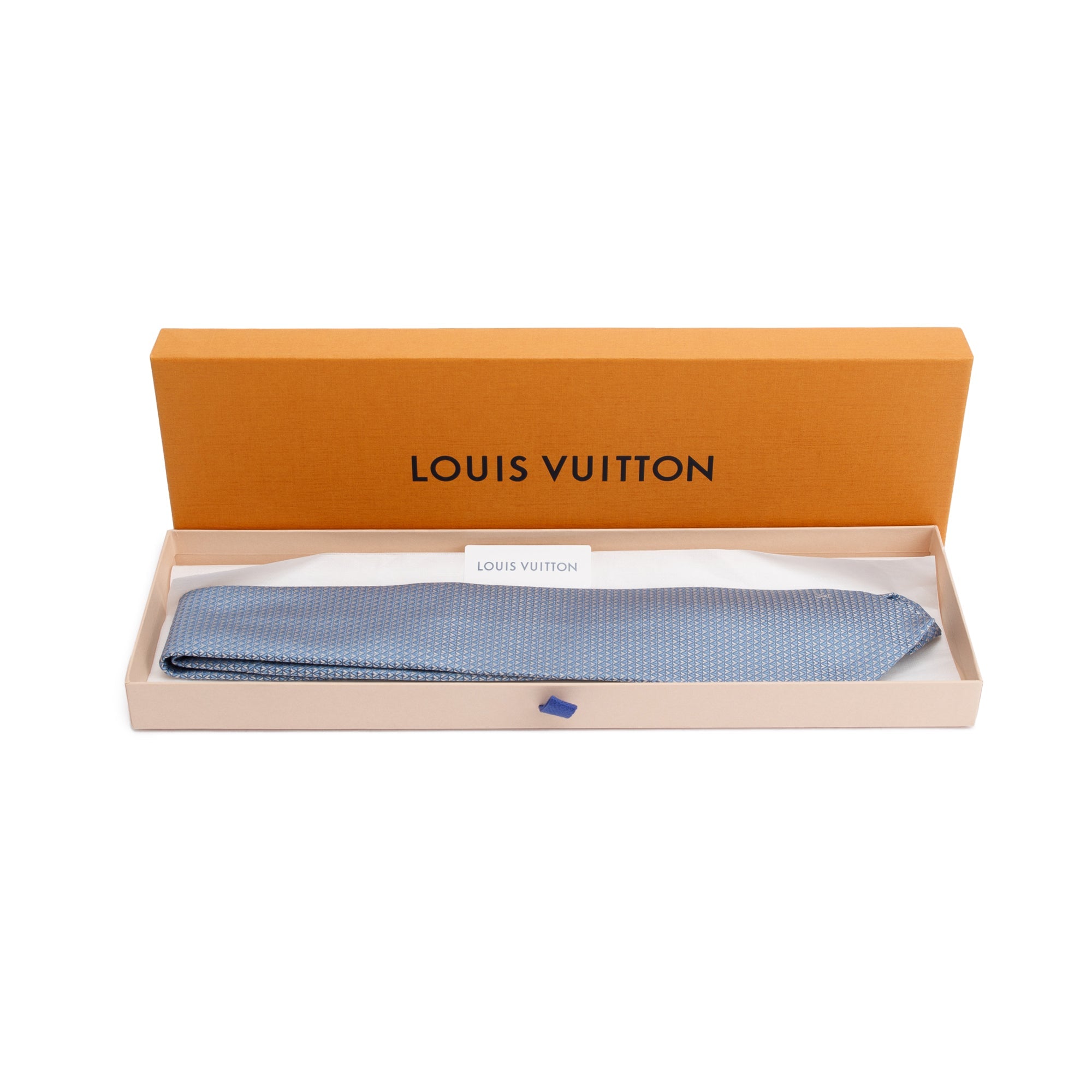 Louis Vuitton Blue Gray Diamonds V Silk Tie w/ Box