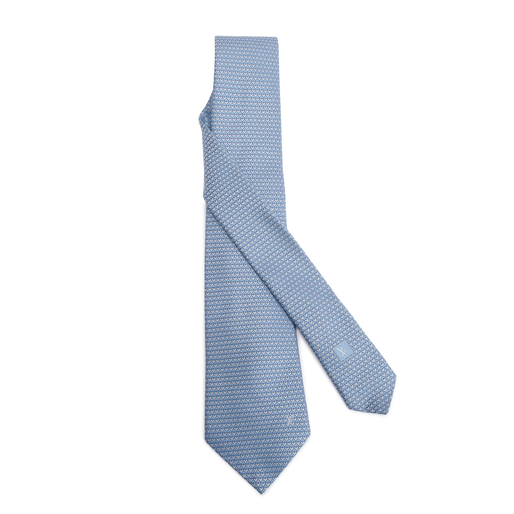 Louis Vuitton Blue Gray Diamonds V Silk Tie w/ Box