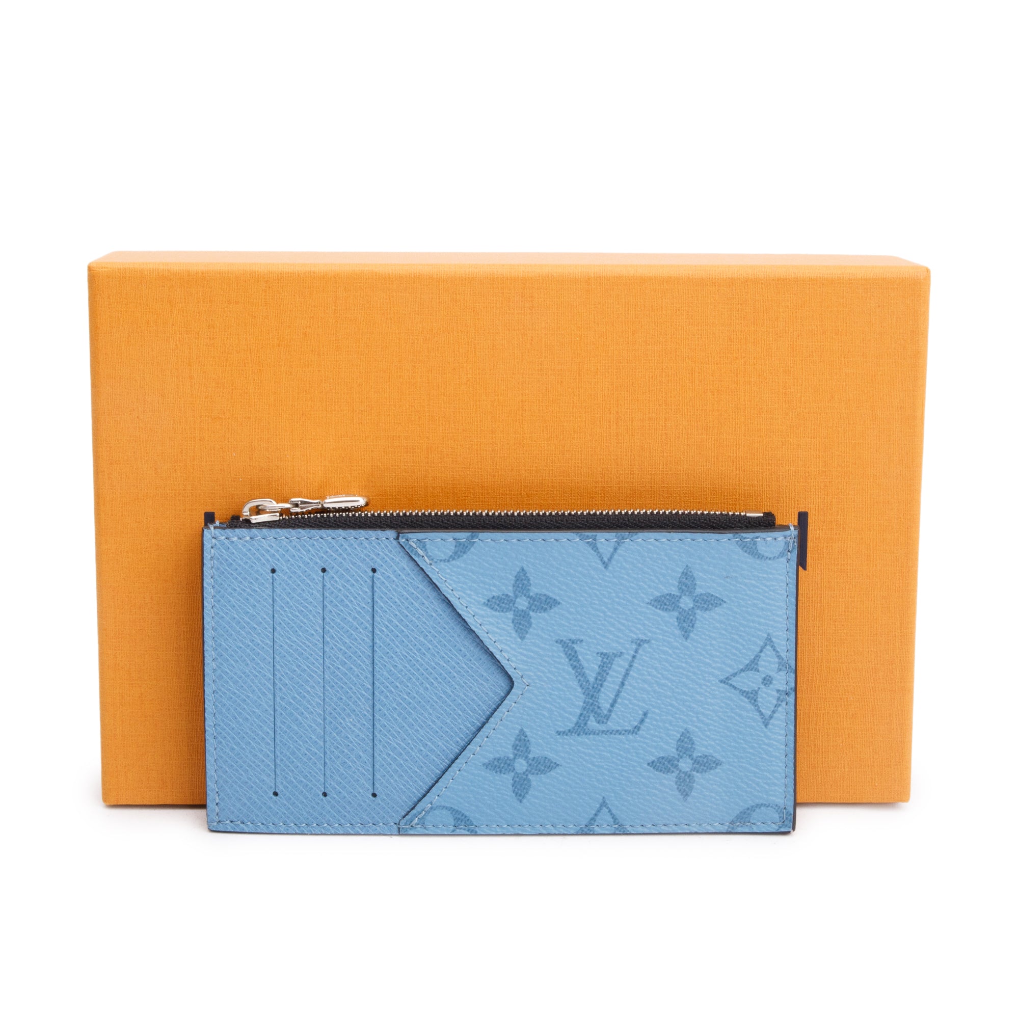 Louis Vuitton Blue Lagoon Monogram & Taigarama Leather Coin Card Holder w/ Box