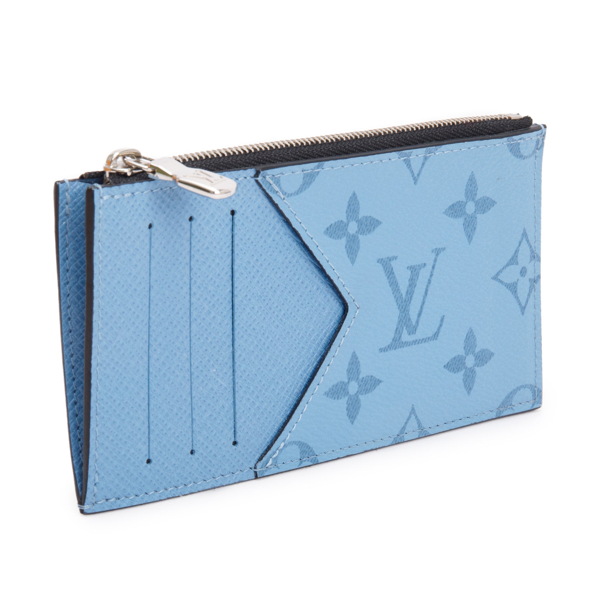 Louis Vuitton Blue Lagoon Monogram & Taigarama Leather Coin Card Holder w/ Box