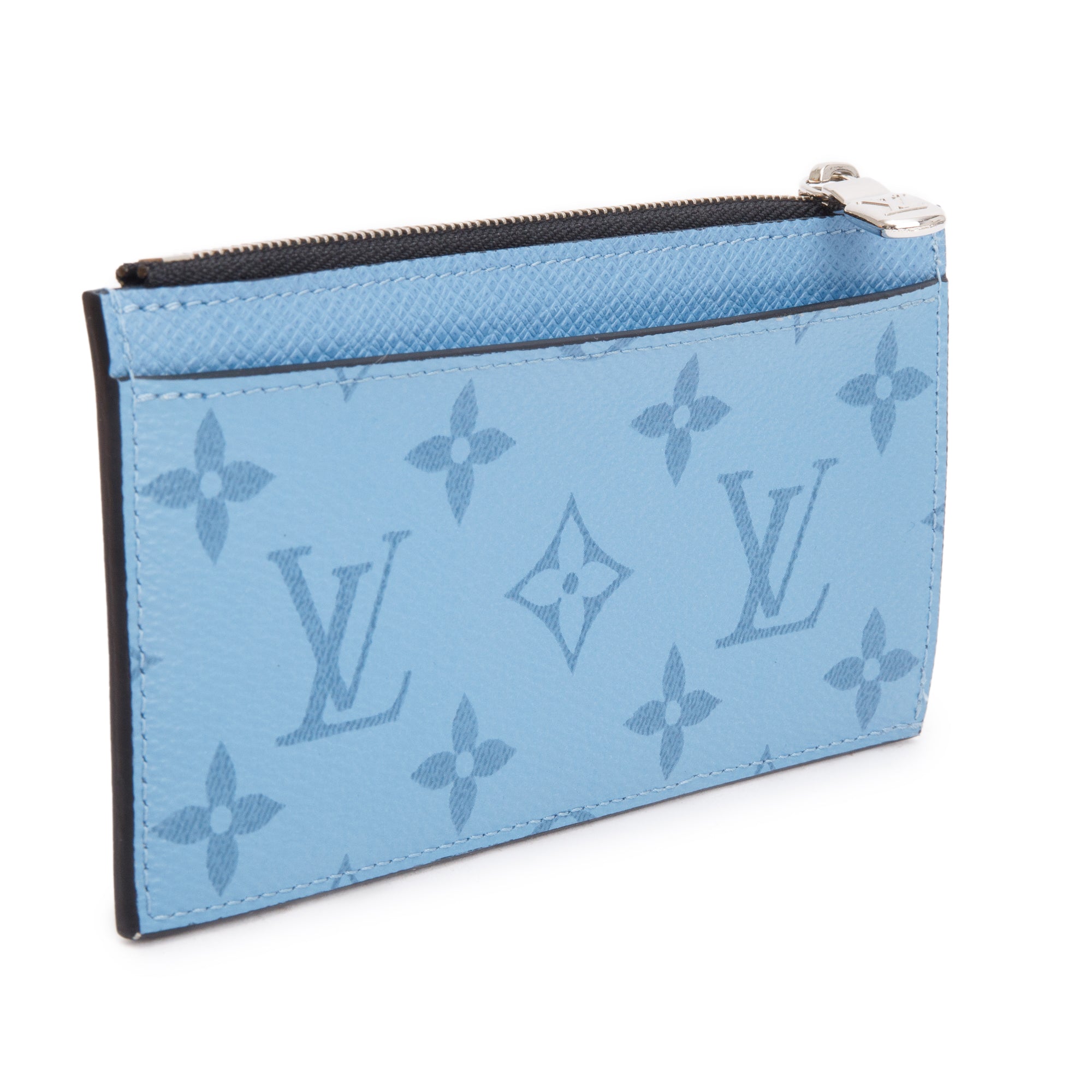 Louis Vuitton Blue Lagoon Monogram & Taigarama Leather Coin Card Holder w/ Box