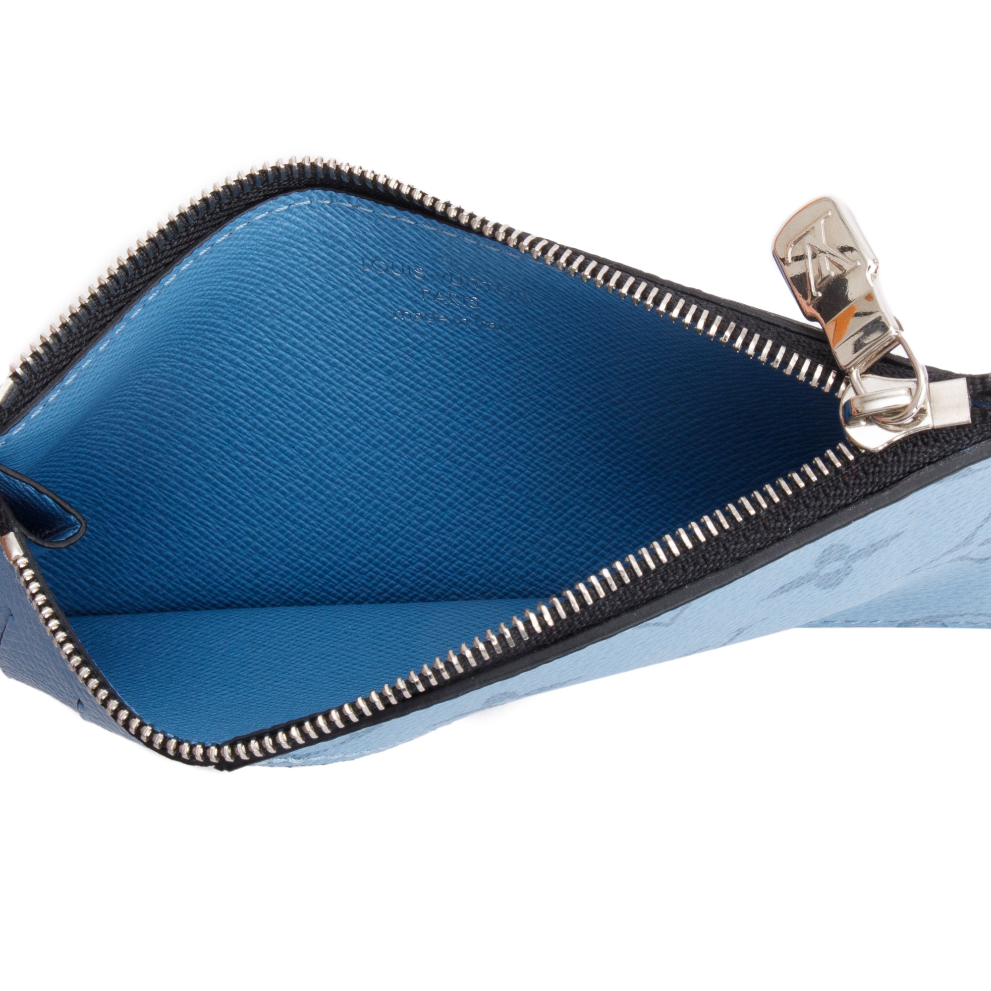 Louis Vuitton Blue Lagoon Monogram & Taigarama Leather Coin Card Holder w/ Box