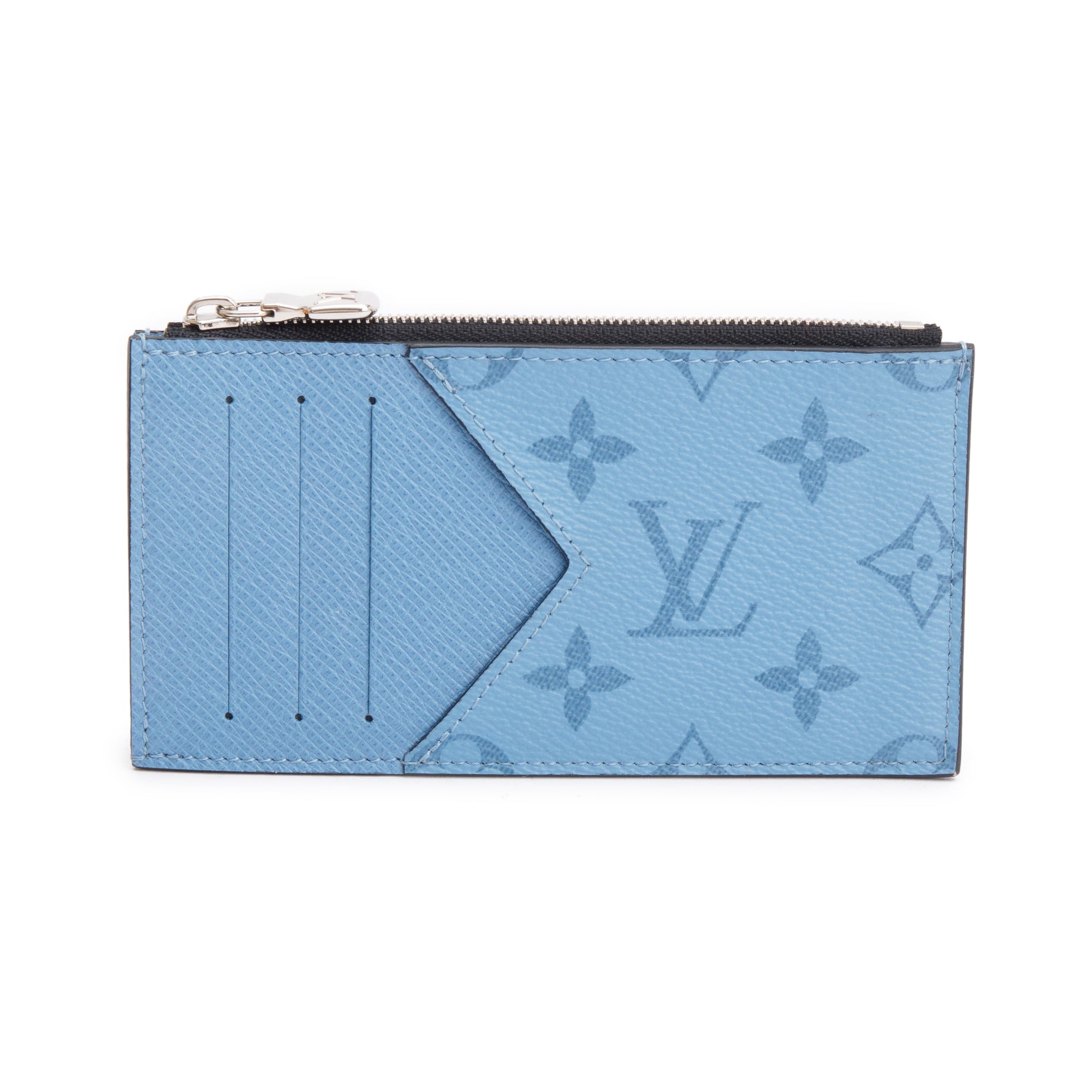 Louis Vuitton Blue Lagoon Monogram & Taigarama Leather Coin Card Holder w/ Box