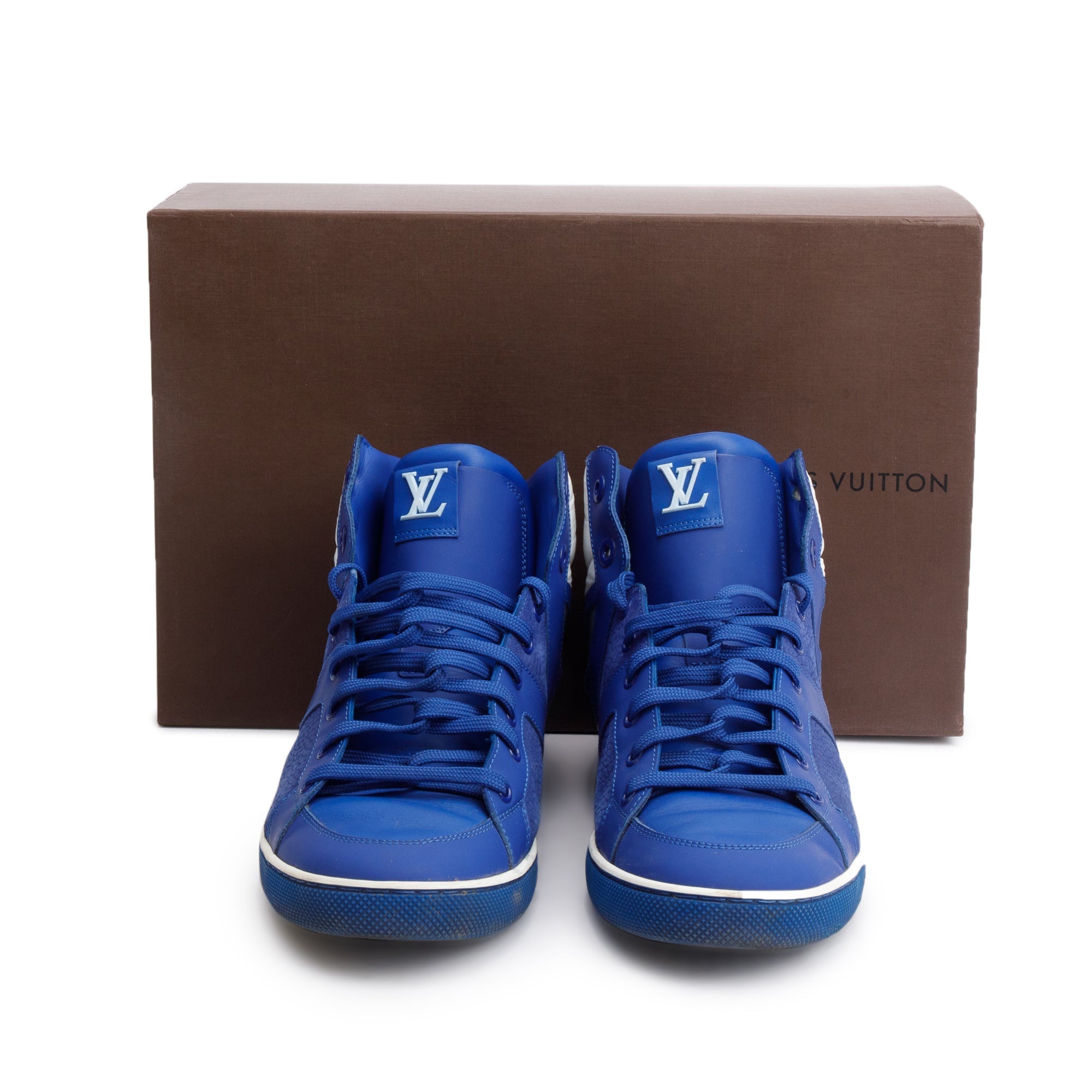 Louis Vuitton Blue Leather AW2012 High-Top Sneakers, Size 8.5 w/ Box