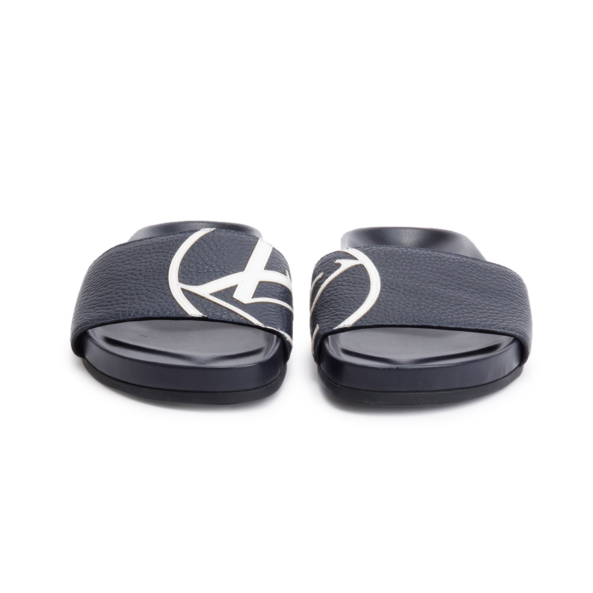 Louis Vuitton Blue Leathr Rubber Mirabeau Slides, Size 5 w/ Box