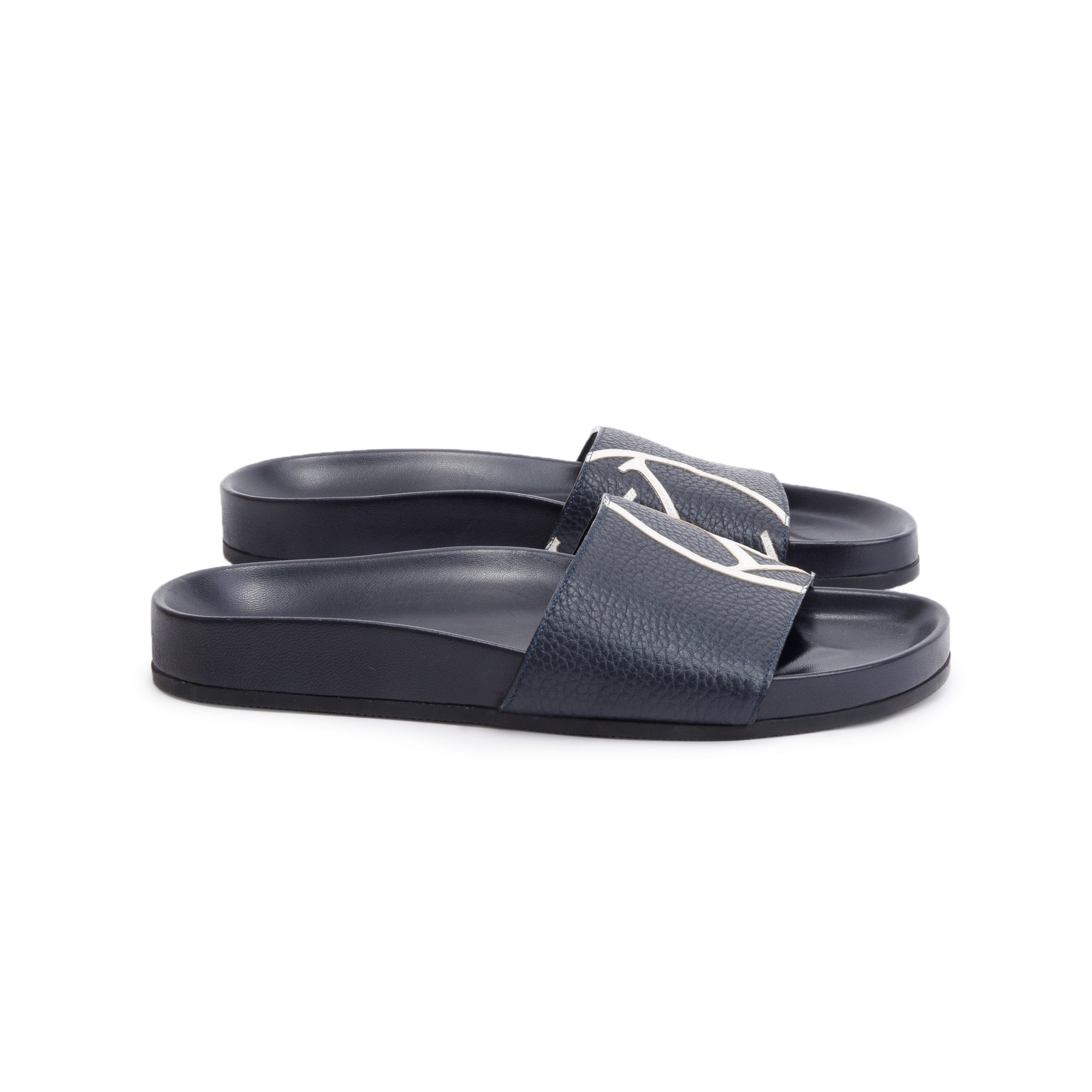 Louis Vuitton Blue Leathr Rubber Mirabeau Slides, Size 5 w/ Box