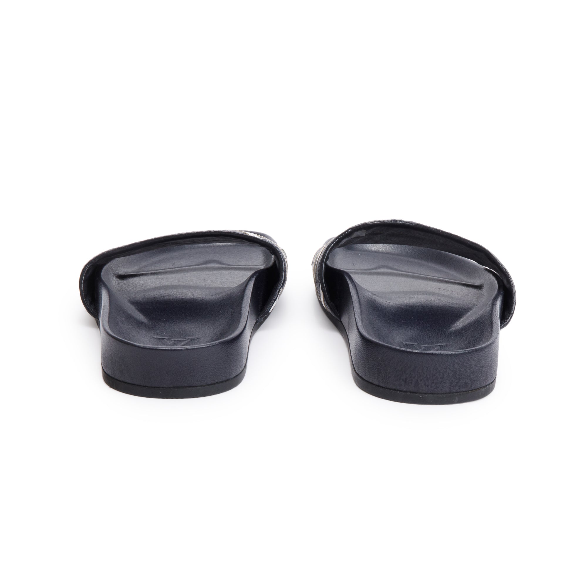 Louis Vuitton Blue Leathr Rubber Mirabeau Slides, Size 5 w/ Box