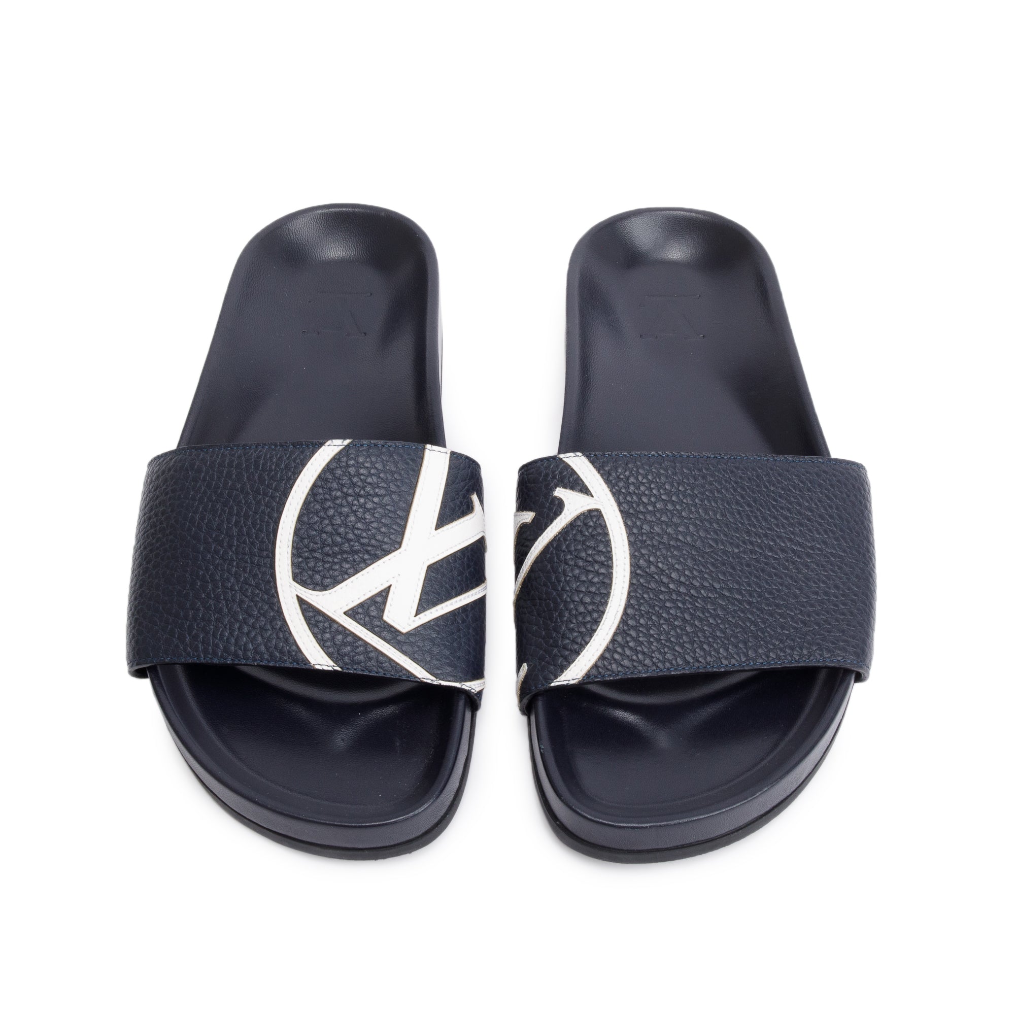 Louis Vuitton Blue Leathr Rubber Mirabeau Slides, Size 5 w/ Box
