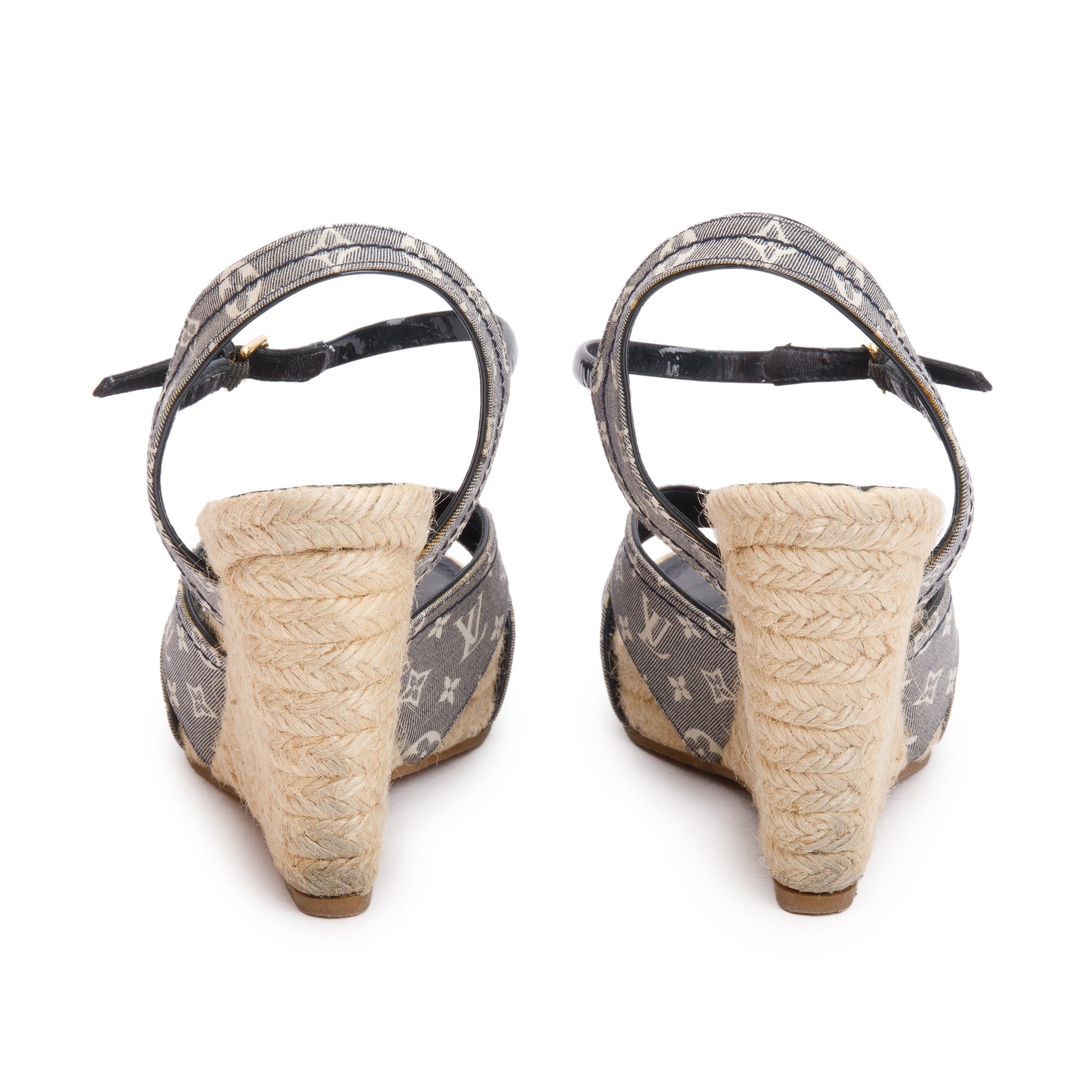 Louis Vuitton Blue Monogram Denim Wedge Espadrille Sandals, Size 36