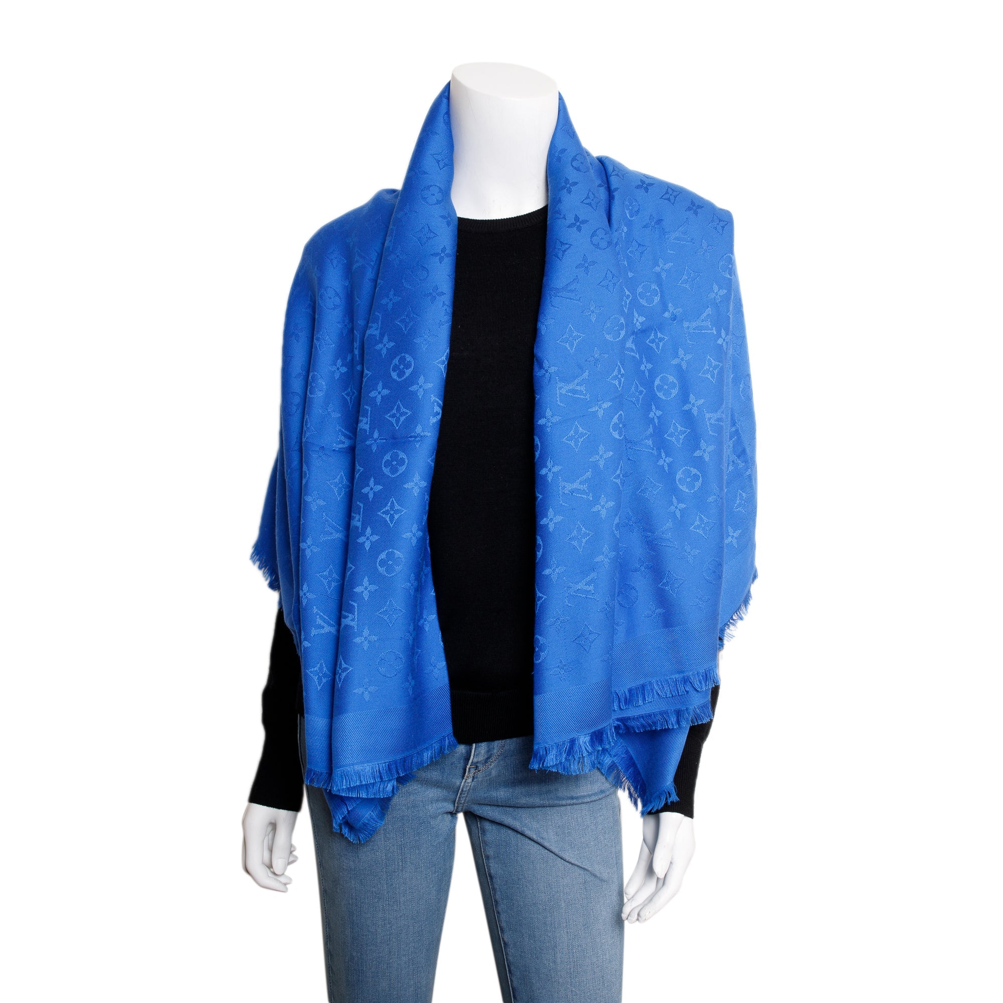 Louis Vuitton Blue Monogram Silk/Wool Shawl Scarf