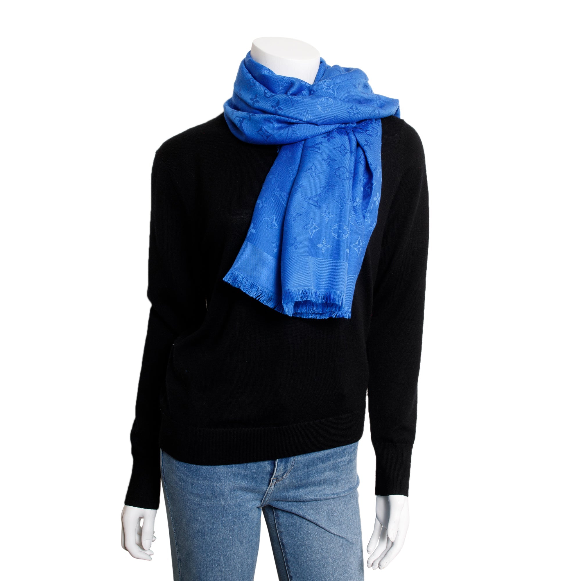 Louis Vuitton Blue Monogram Silk/Wool Shawl Scarf