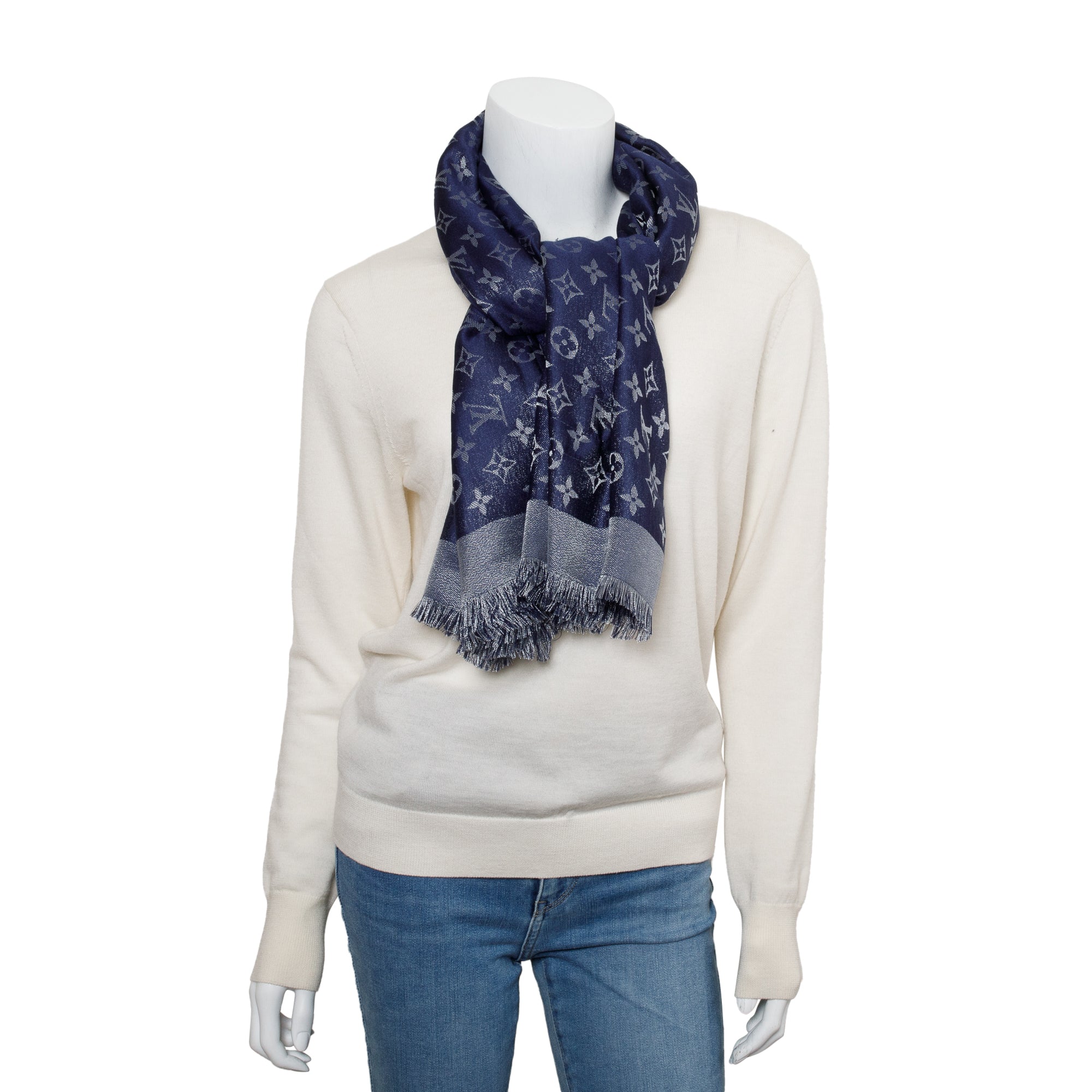 Louis Vuitton Blue/Grey Monogram Shine Shawl Scarf