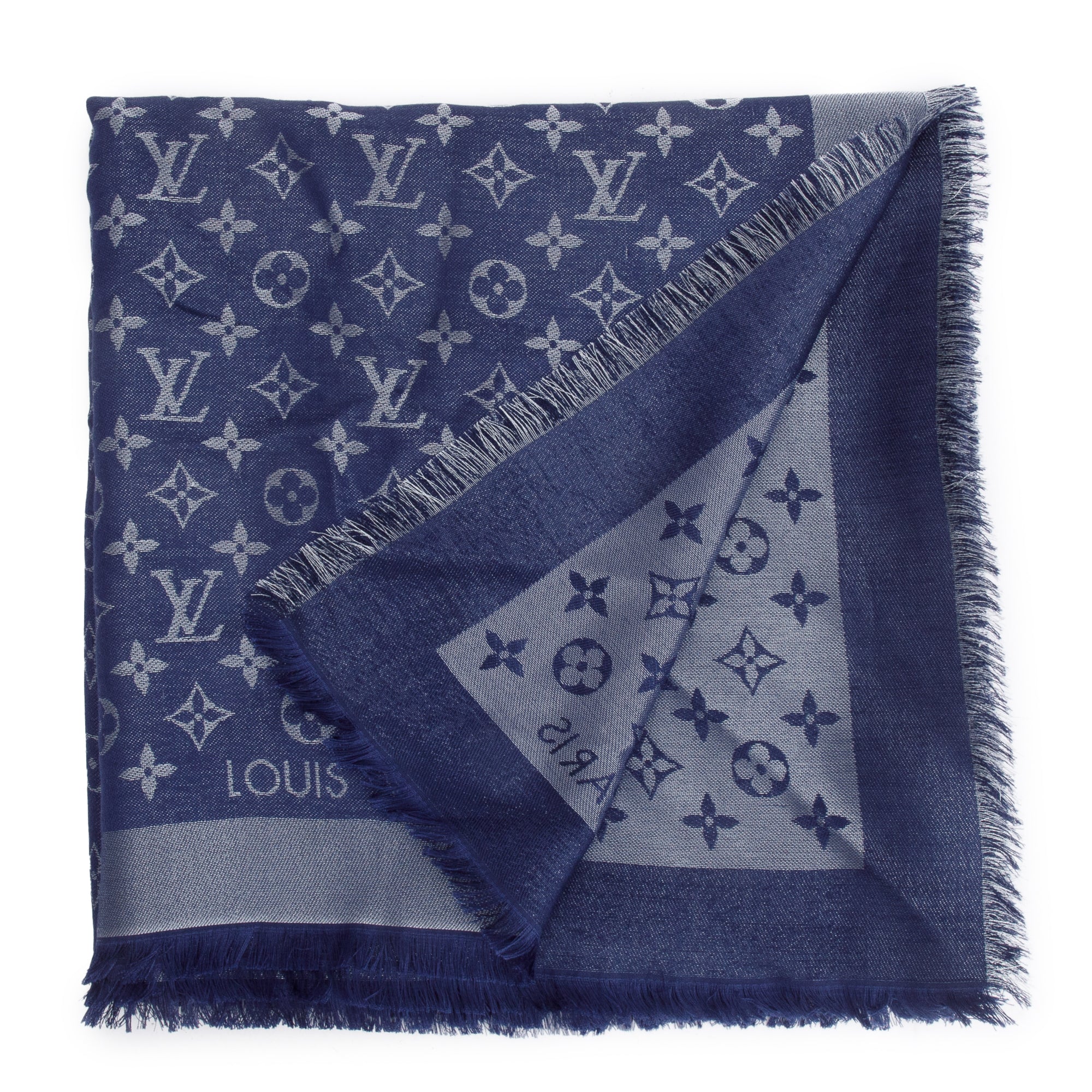 Louis Vuitton Blue/Grey Monogram Shine Shawl Scarf