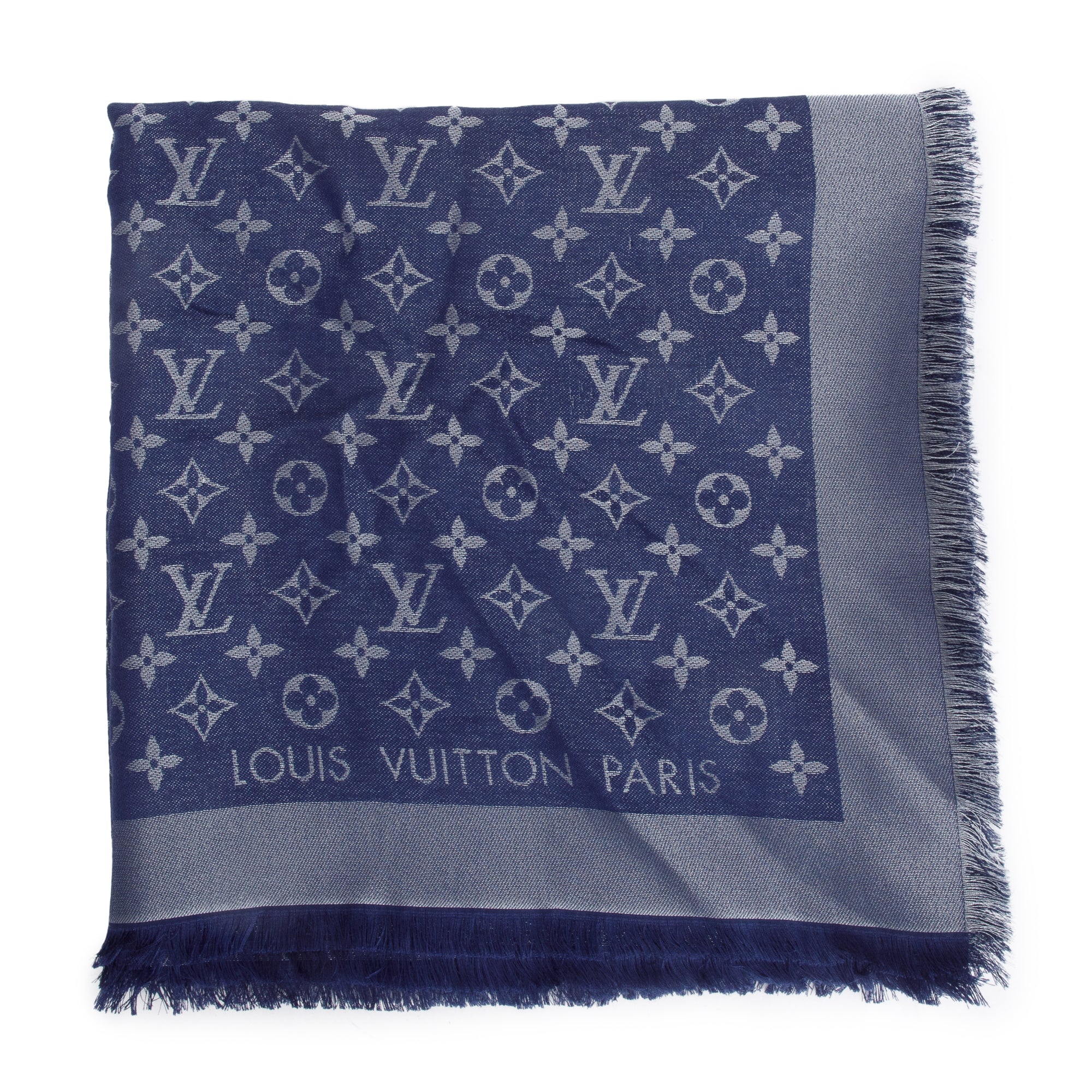 Louis Vuitton Blue/Grey Monogram Shine Shawl Scarf