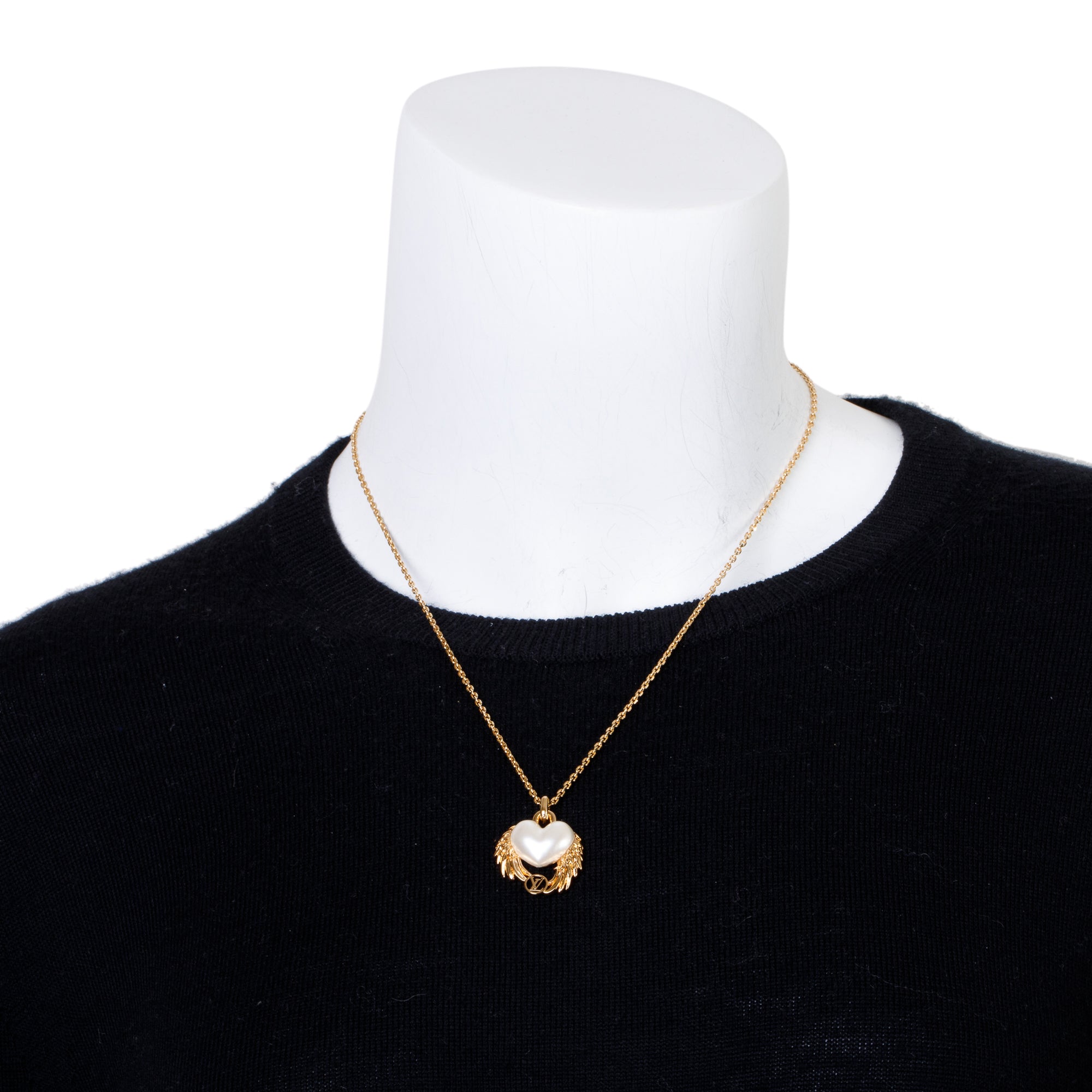 Louis Vuitton Brass Faux Pearl Collier Cool Angel Love Pendant Necklace