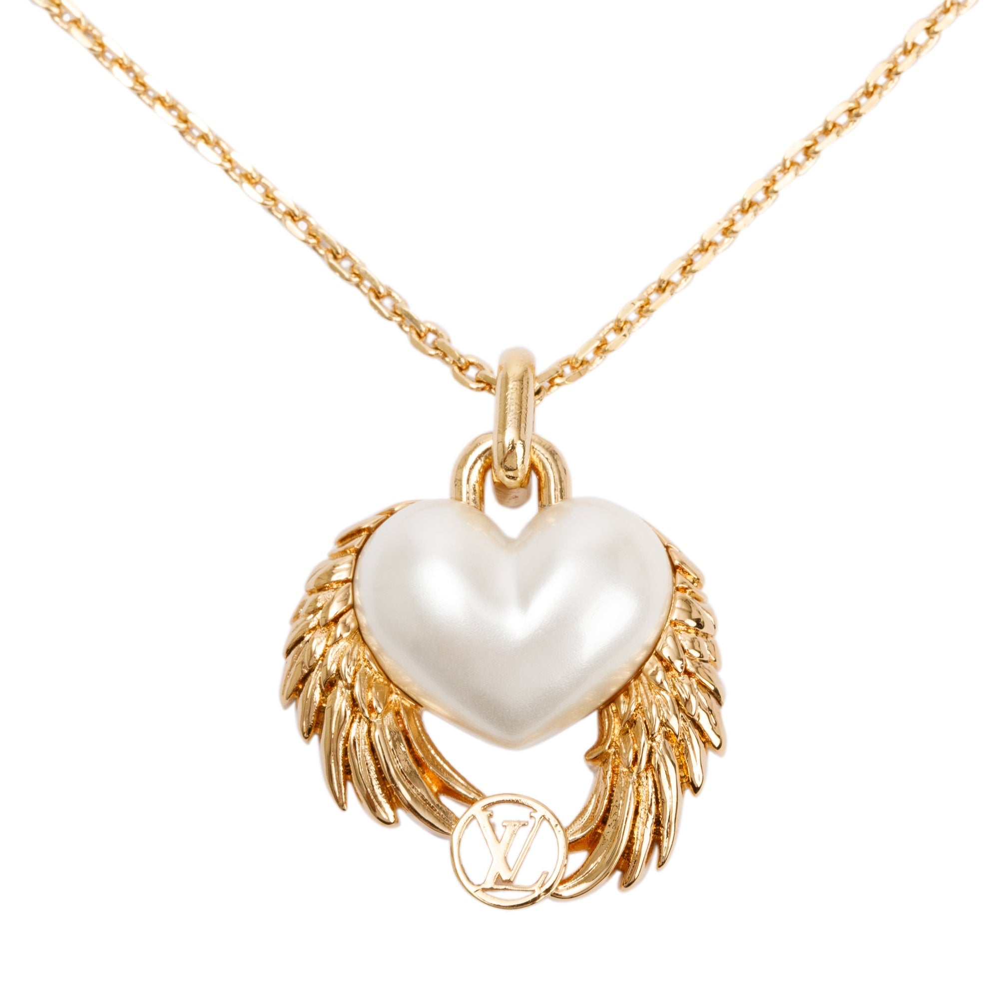 Louis Vuitton Brass Faux Pearl Collier Cool Angel Love Pendant Necklace