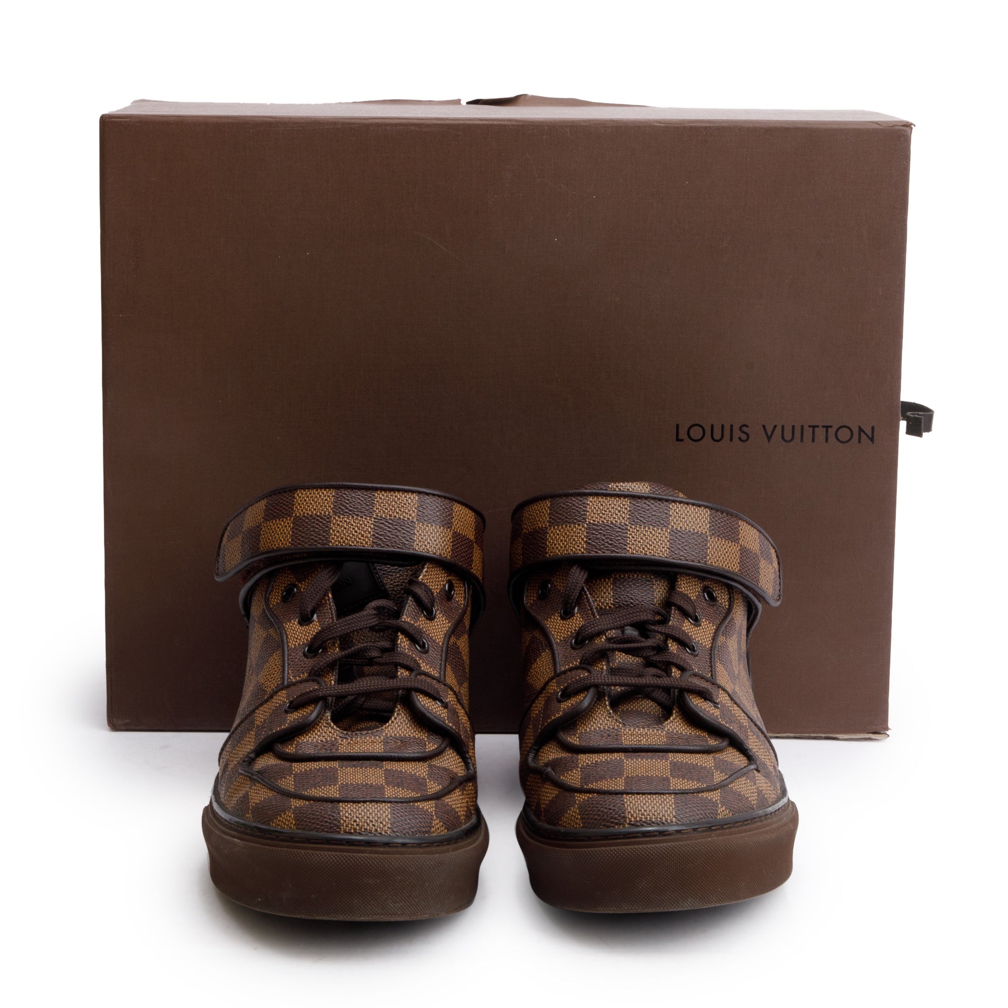 Louis Vuitton Brown Damier Ebene Canvas Acapulco Mid-Top Sneakers, Size 9 w/ Box