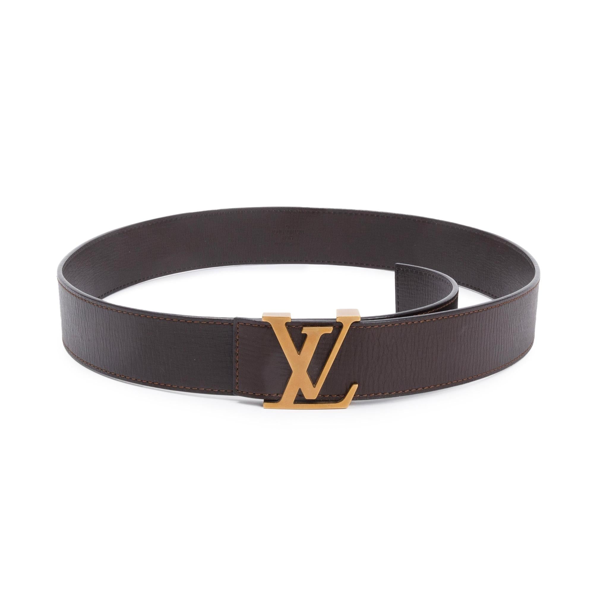 Louis Vuitton Brown Leather LV Initiales 40 MM Utah Belt, Size 90 38