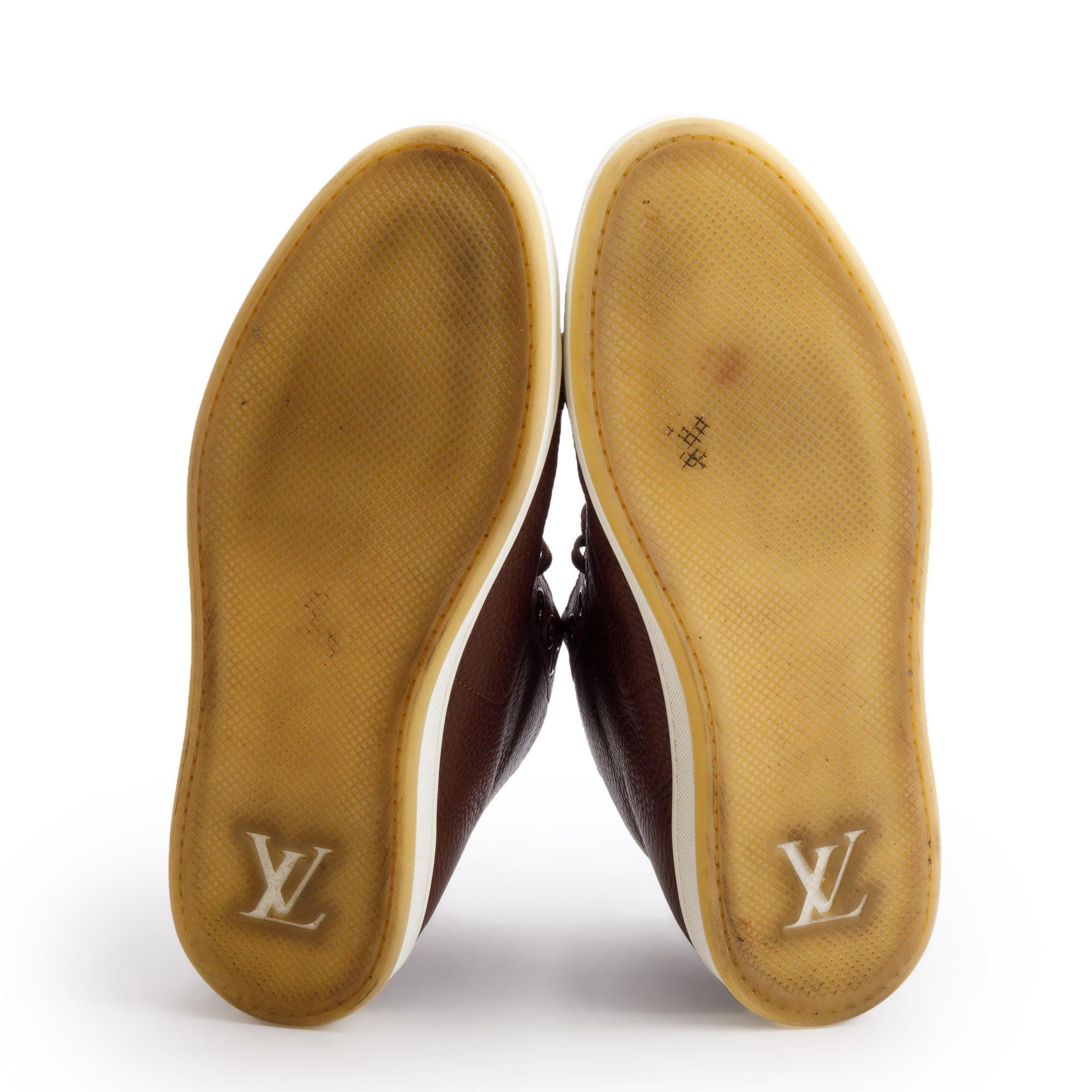 Louis Vuitton Brown Leather Surfside High-Top Sneakers, Size 8 w/ Box
