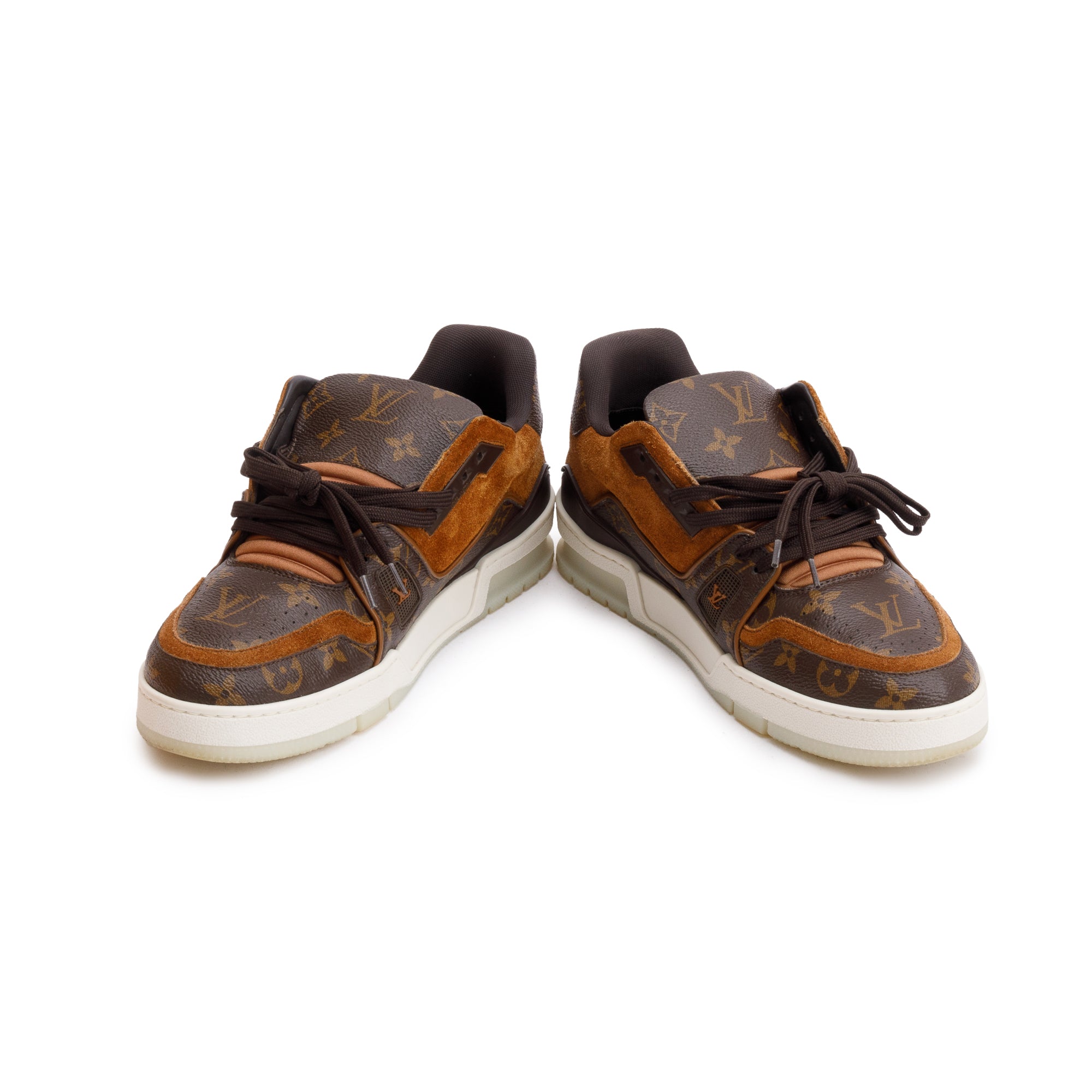 Louis Vuitton Brown Monogram Canvas Suede Calf LV Trainer Sneakers, Size 6 w/ Box & Receipt