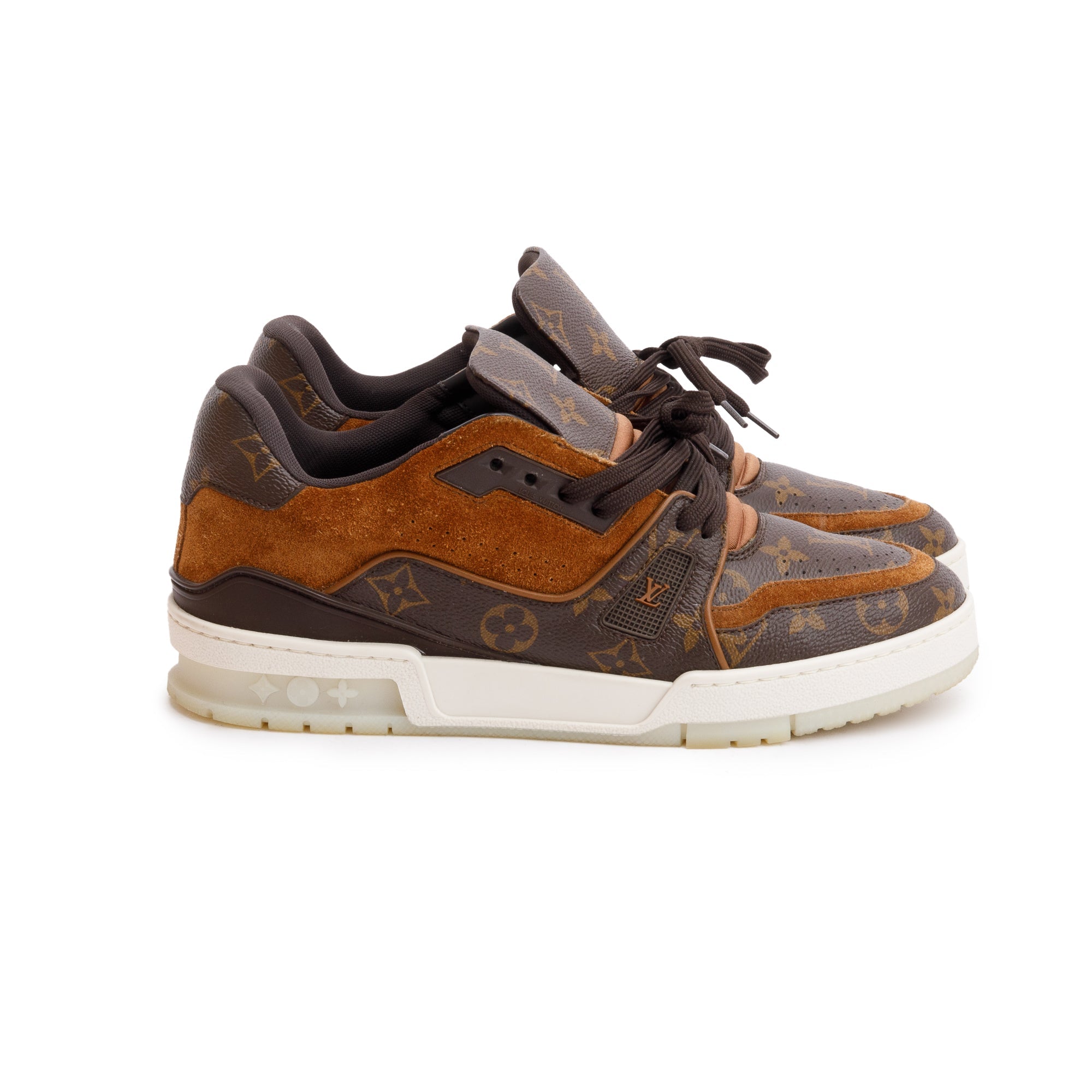 Louis Vuitton Brown Monogram Canvas Suede Calf LV Trainer Sneakers, Size 6 w/ Box & Receipt