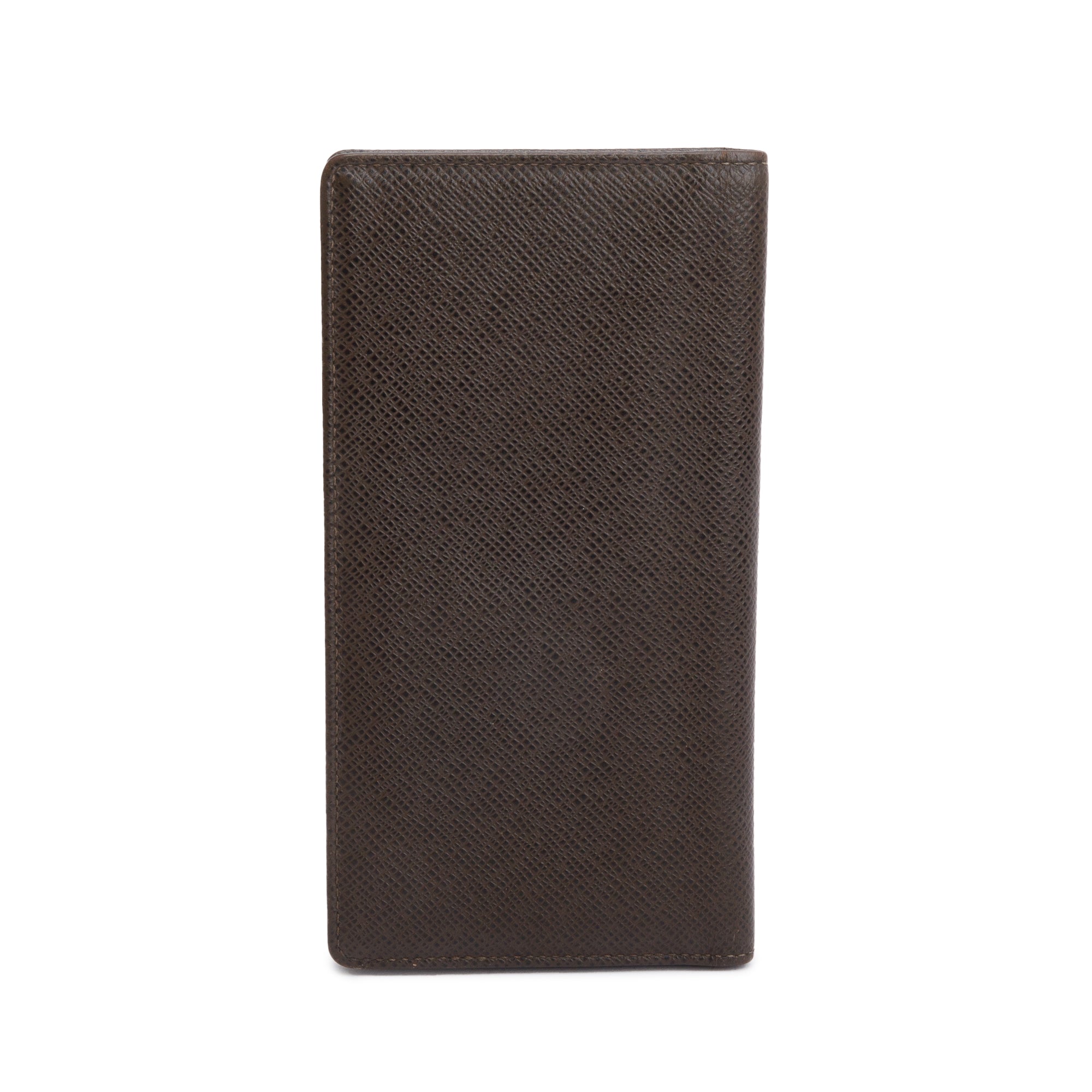 Louis Vuitton Brown Taiga Leather Porte-Valeurs Wallet Organizer w/ Box & Receipt