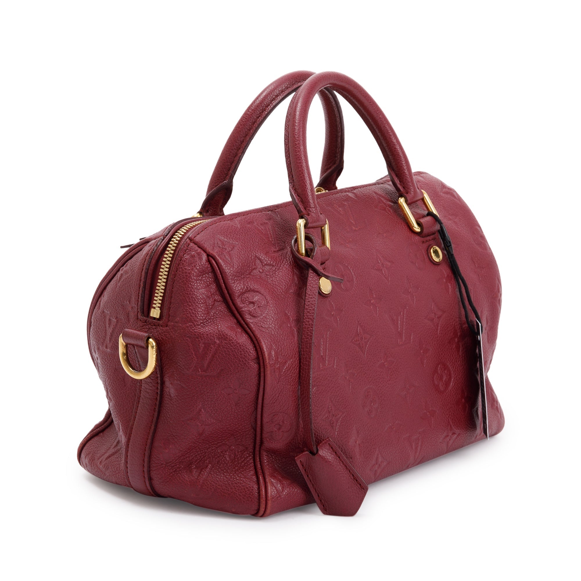 Louis Vuitton Burgundy Monogram Empreinte Leather Speedy Bandouliere 25 w/ Strap