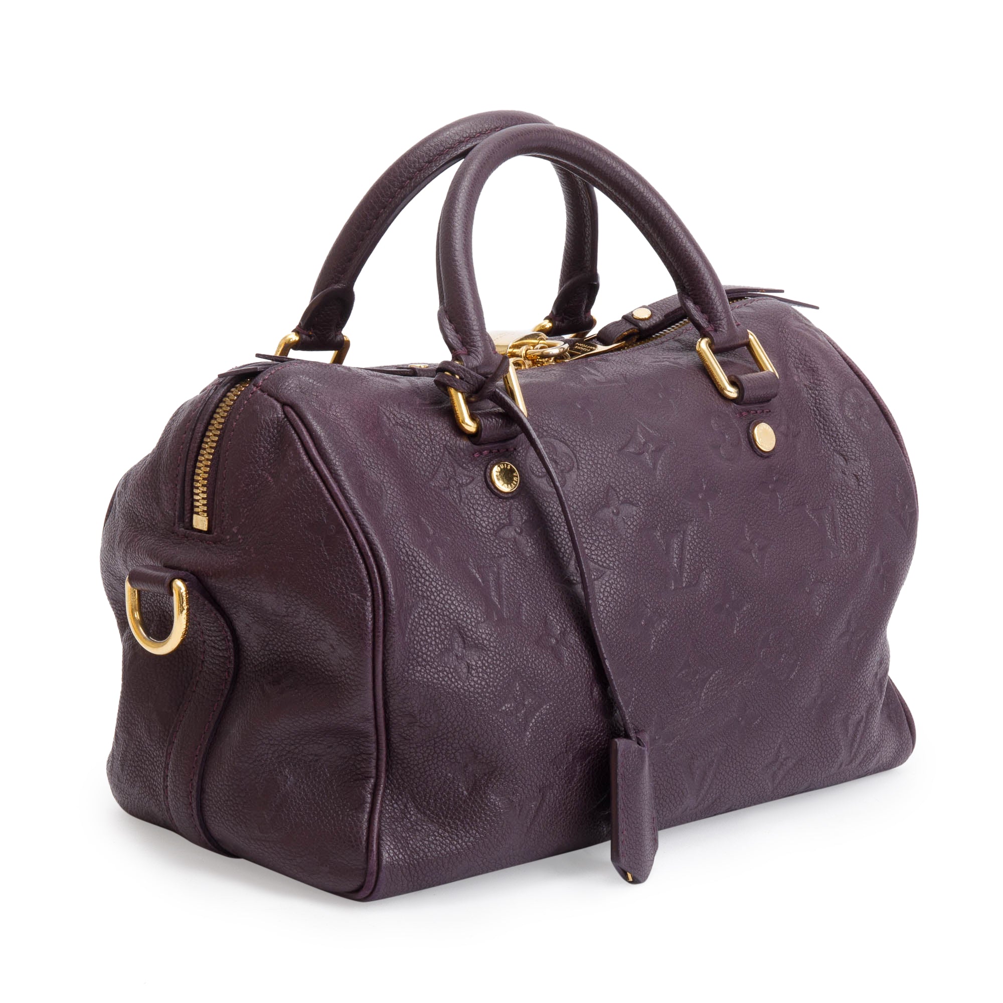 Louis Vuitton Burgundy Monogram Empreinte Leather Speedy Bandouliere 25 w/ Strap