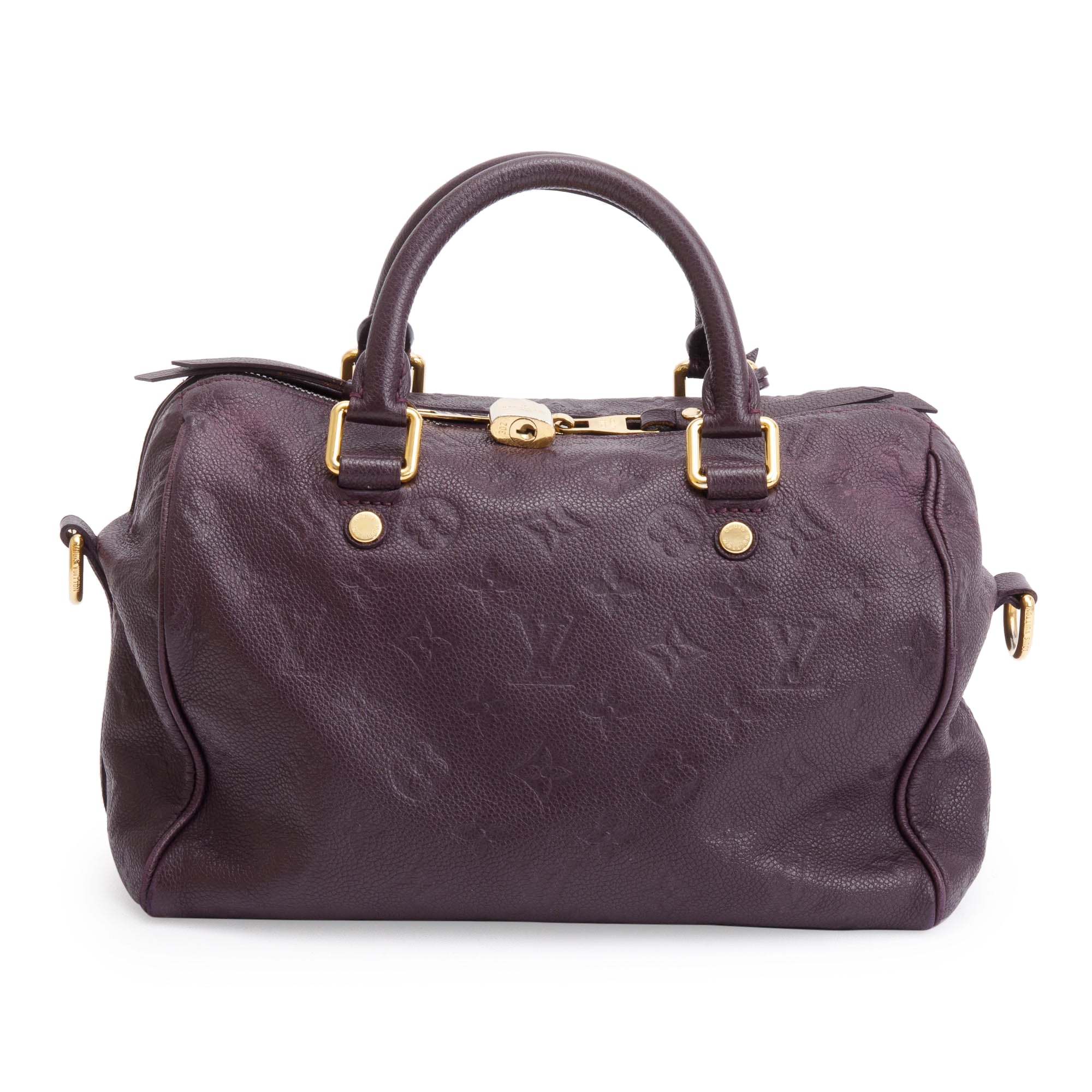 Louis Vuitton Burgundy Monogram Empreinte Leather Speedy Bandouliere 25 w/ Strap