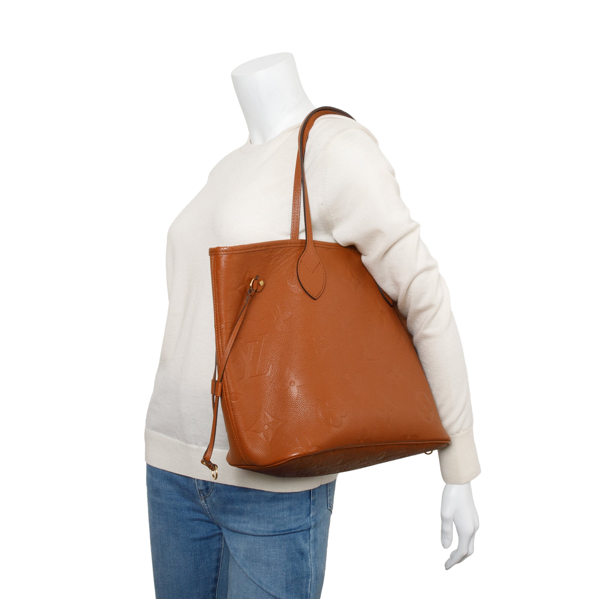Louis Vuitton Congac Monogram Giant Empreinte Leather Neverfull MM w/ Pouch