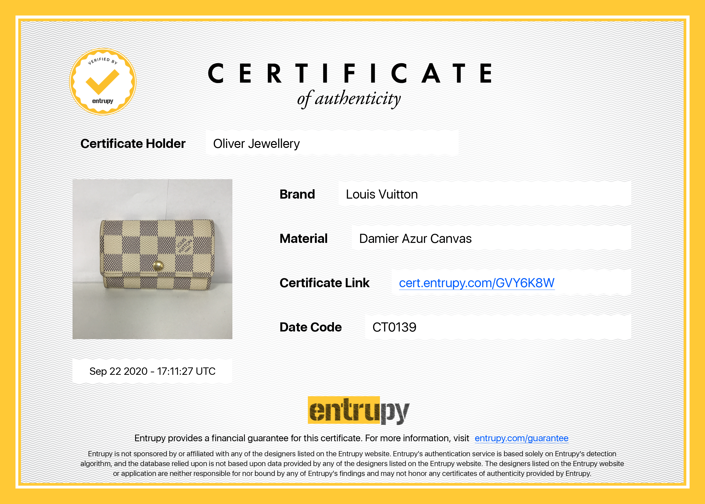 Louis Vuitton Damier Azur 6 Key Holder